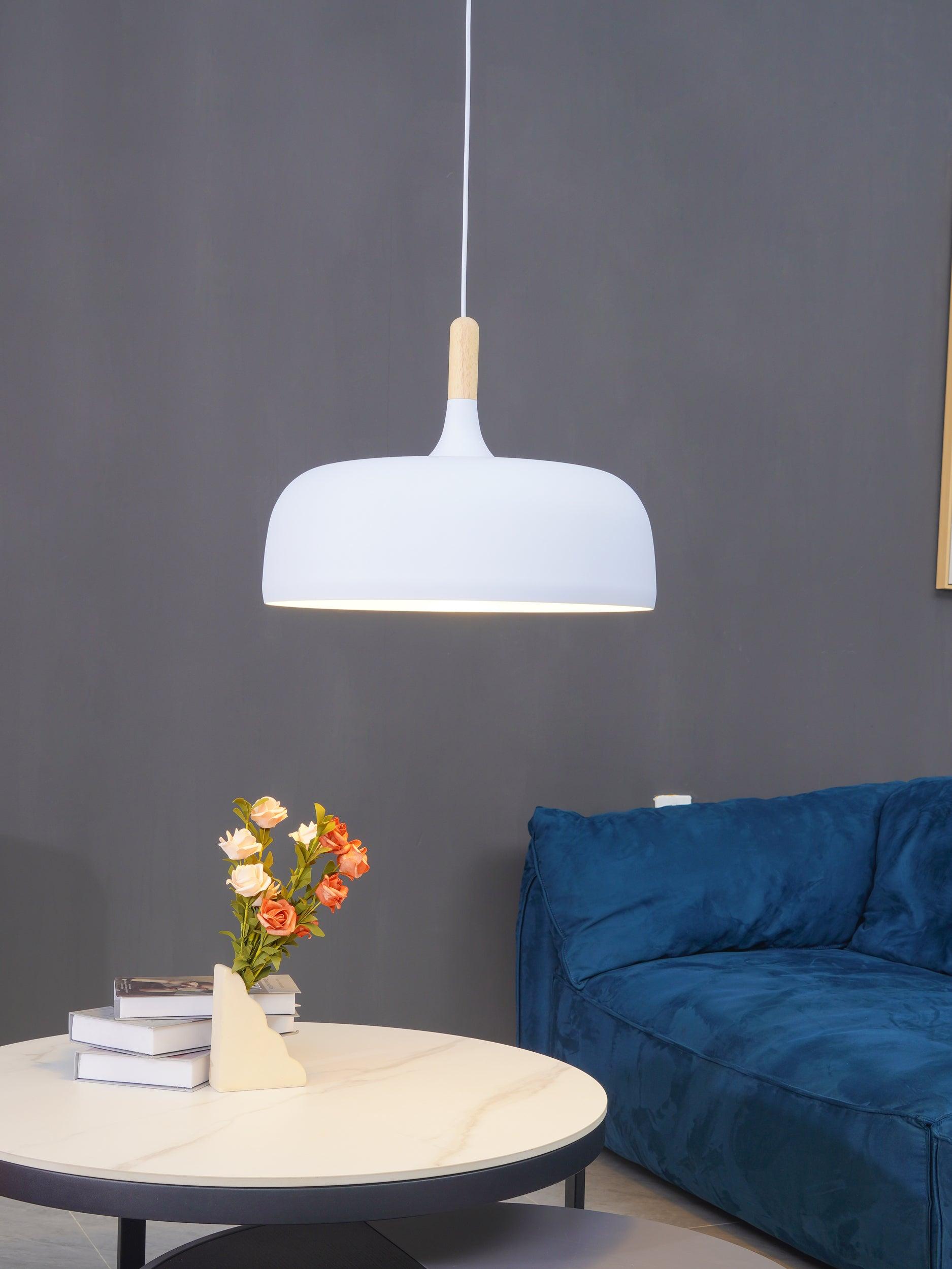 Lustra Pendant Lamp White Shade Wood-Neutral Decor