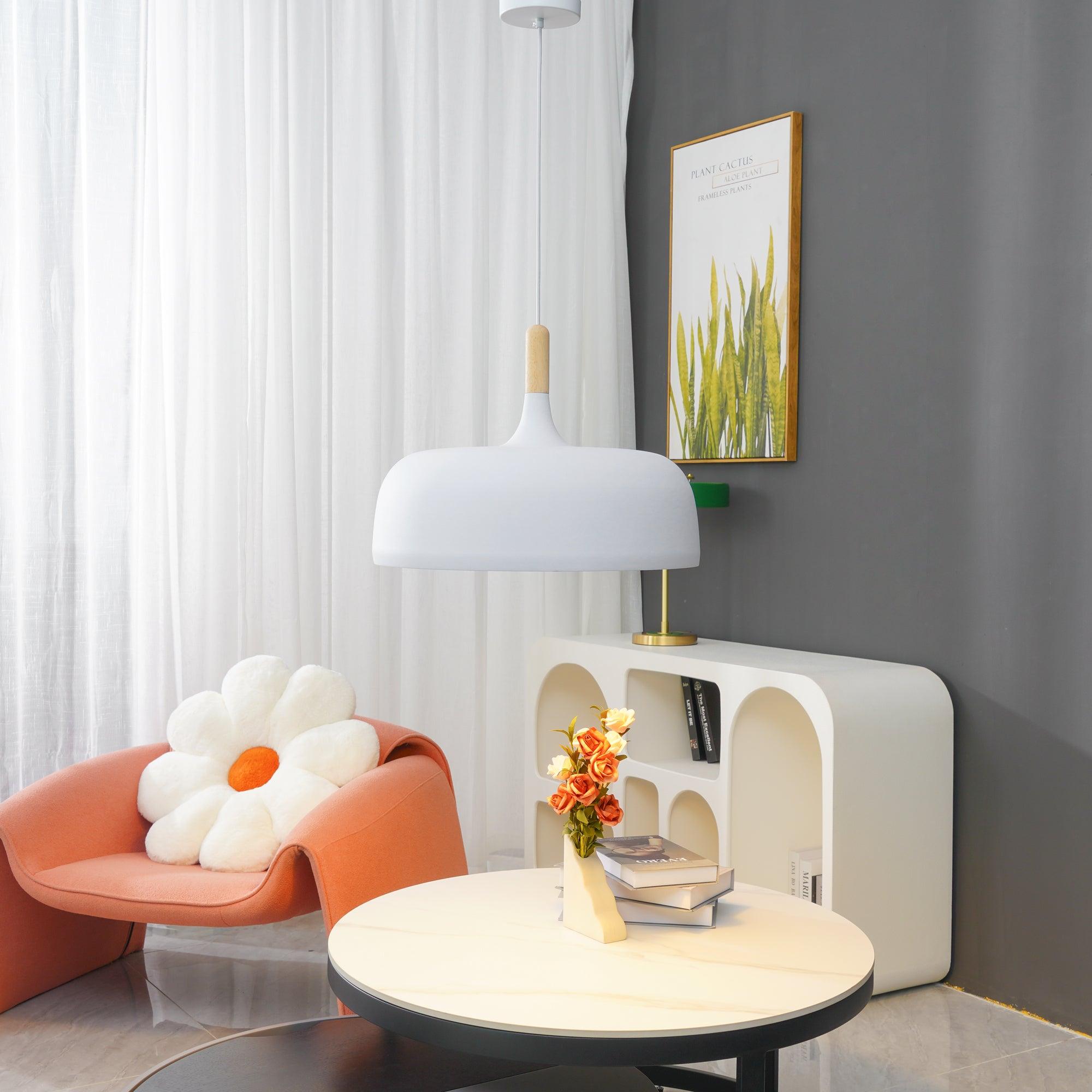 Lustra Pendant Lamp White Shade Wood-Neutral Decor