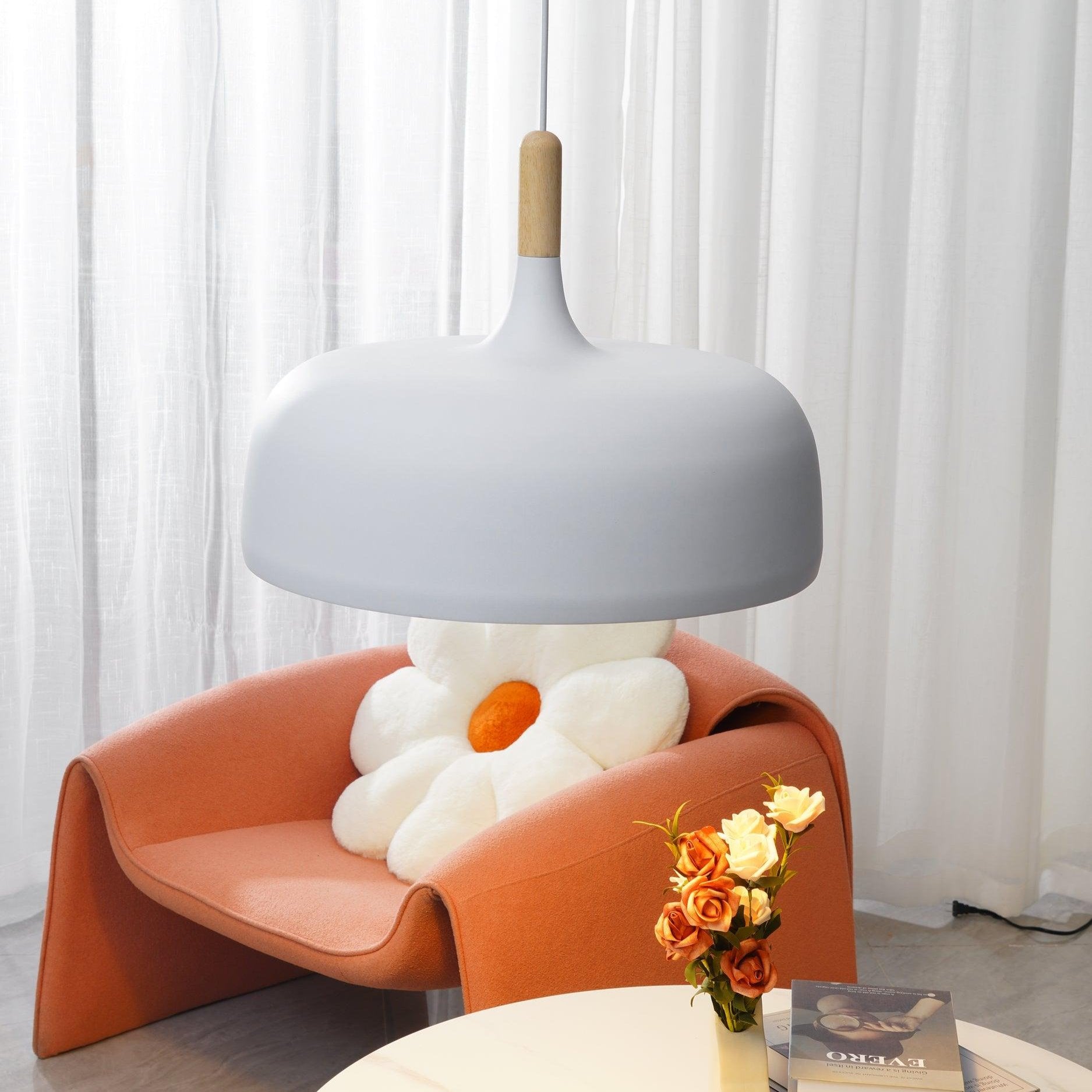 Lustra Pendant Lamp White Shade Wood-Neutral Decor
