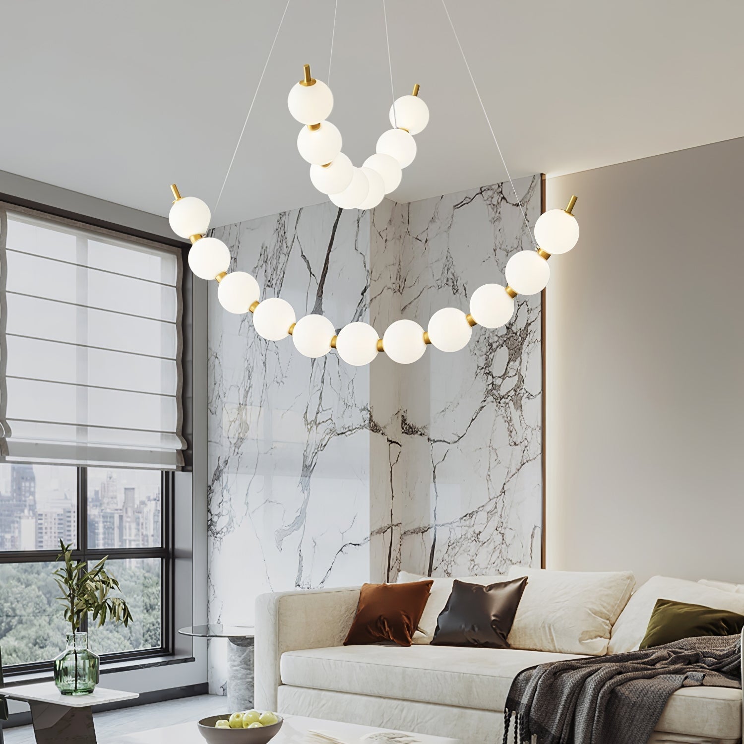 Hevrin Elegance Art Pearls Plastic Chandelier-Neutral Decor