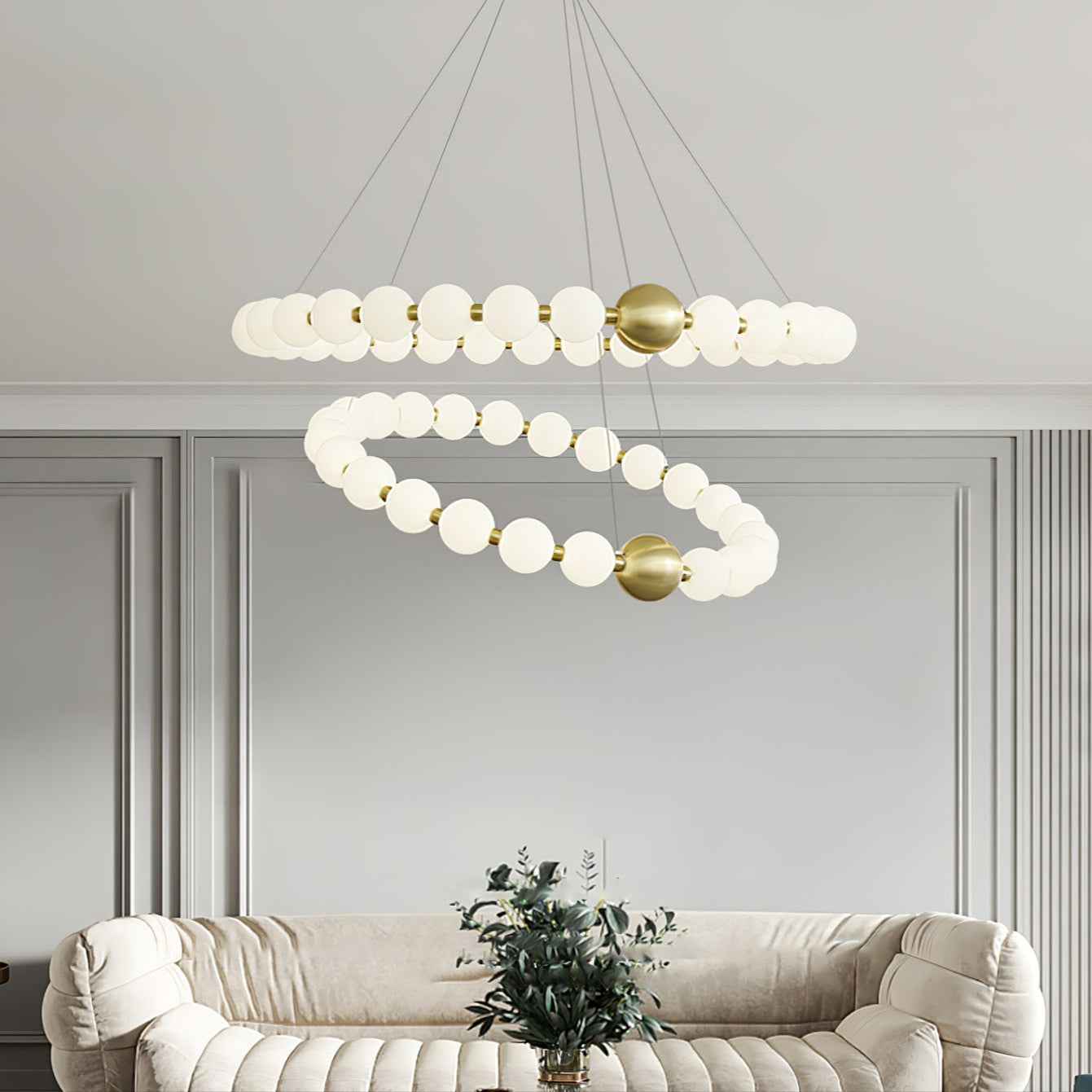 Hevrin Elegance Art Pearls Plastic Chandelier-Neutral Decor