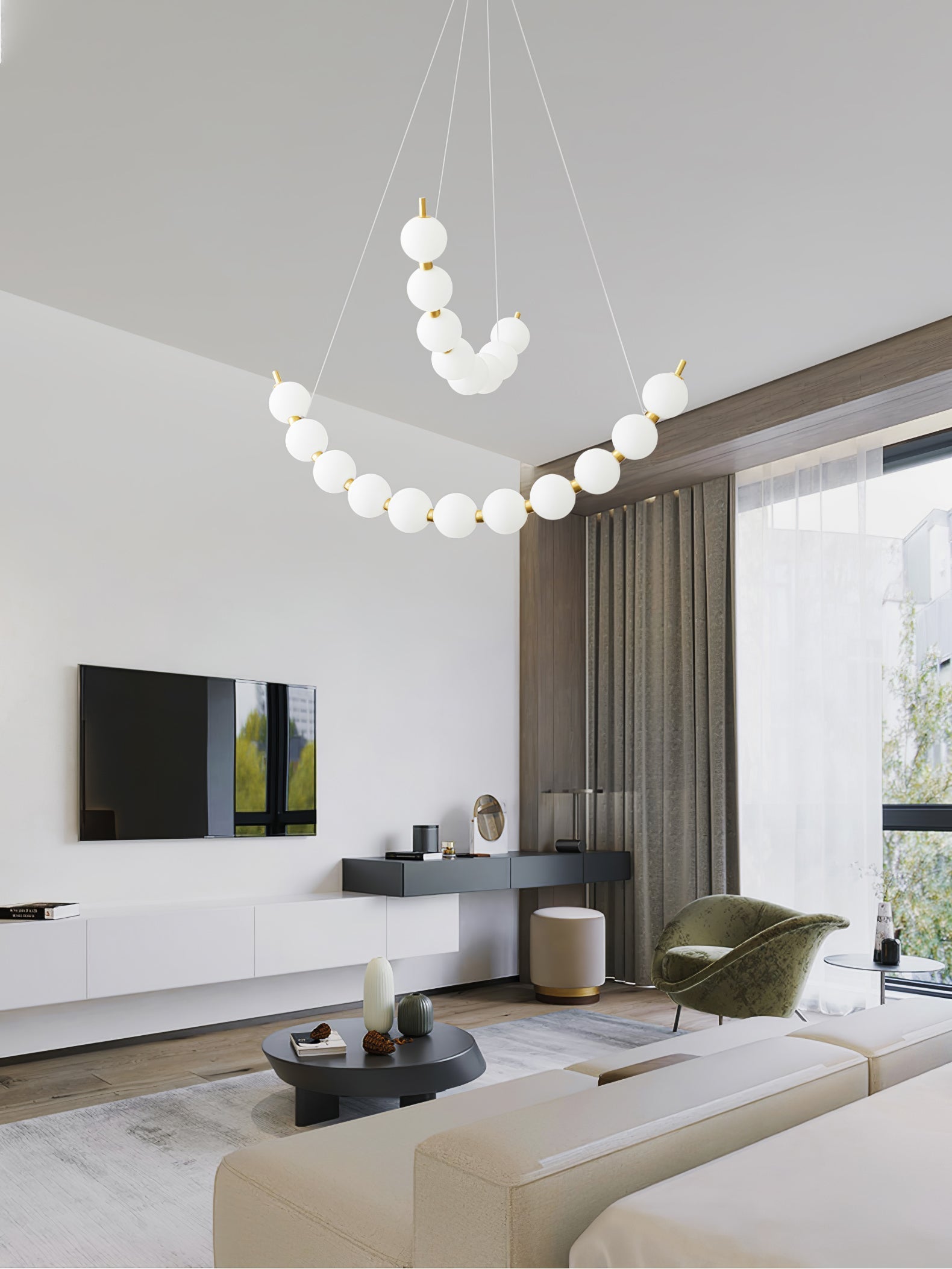 Hevrin Elegance Art Pearls Plastic Chandelier-Neutral Decor