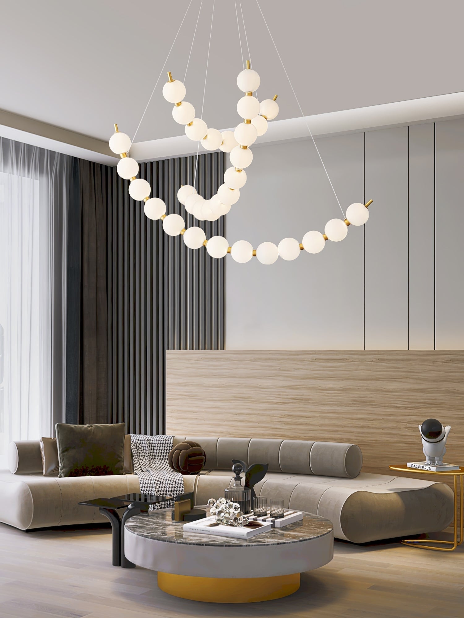 Hevrin Elegance Art Pearls Plastic Chandelier-Neutral Decor