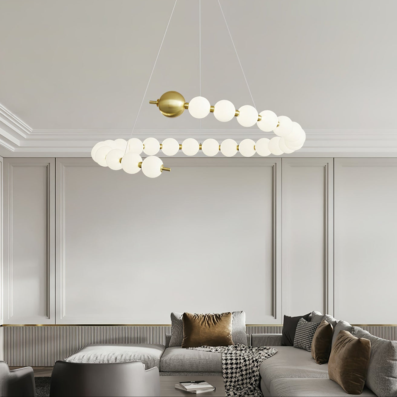 Hevrin Elegance Art Pearls Plastic Chandelier-Neutral Decor