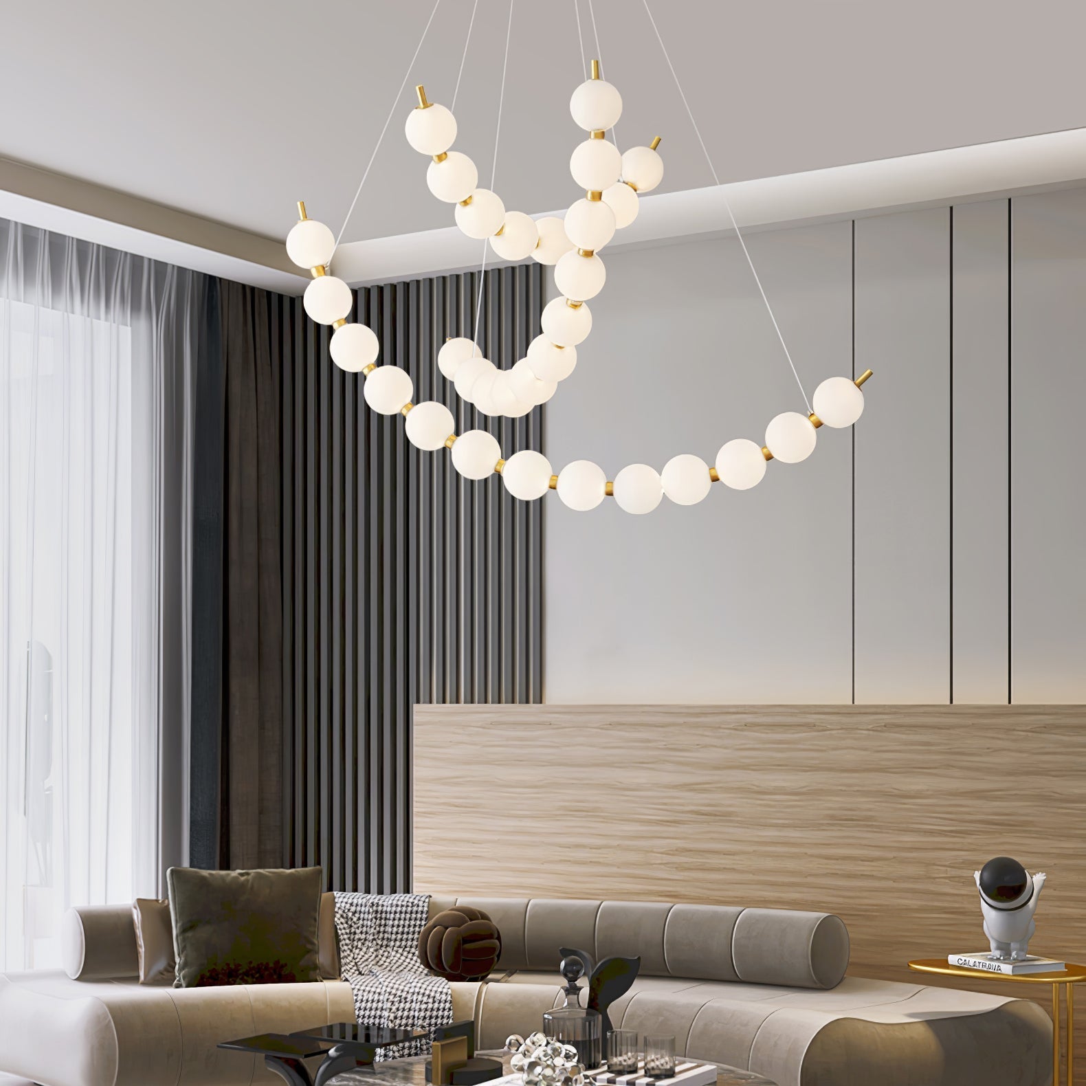 Hevrin Elegance Art Pearls Plastic Chandelier-Neutral Decor