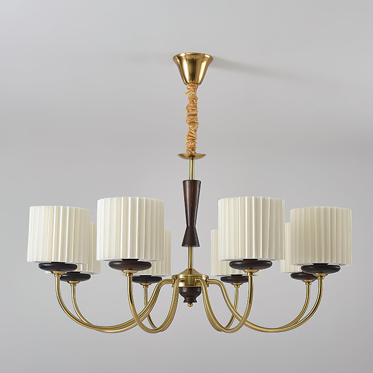 Corviel Chandelier Brass Fabric Pleated Shades-Neutral Decor