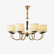 Corviel Chandelier Brass Fabric Pleated Shades-Neutral Decor