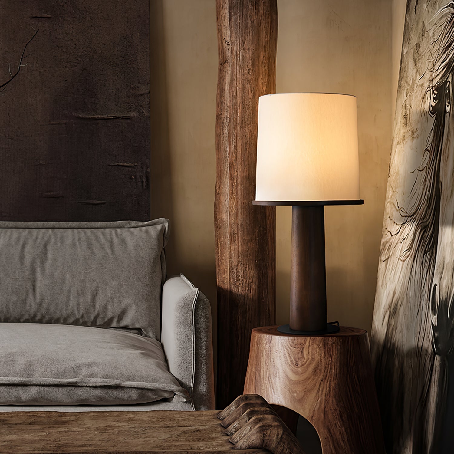 Kora Wood Fabric Contemporary Table Lamp-Neutral Decor
