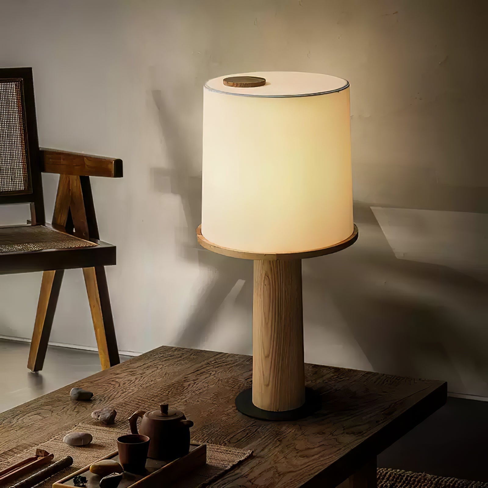 Kora Wood Fabric Contemporary Table Lamp-Neutral Decor