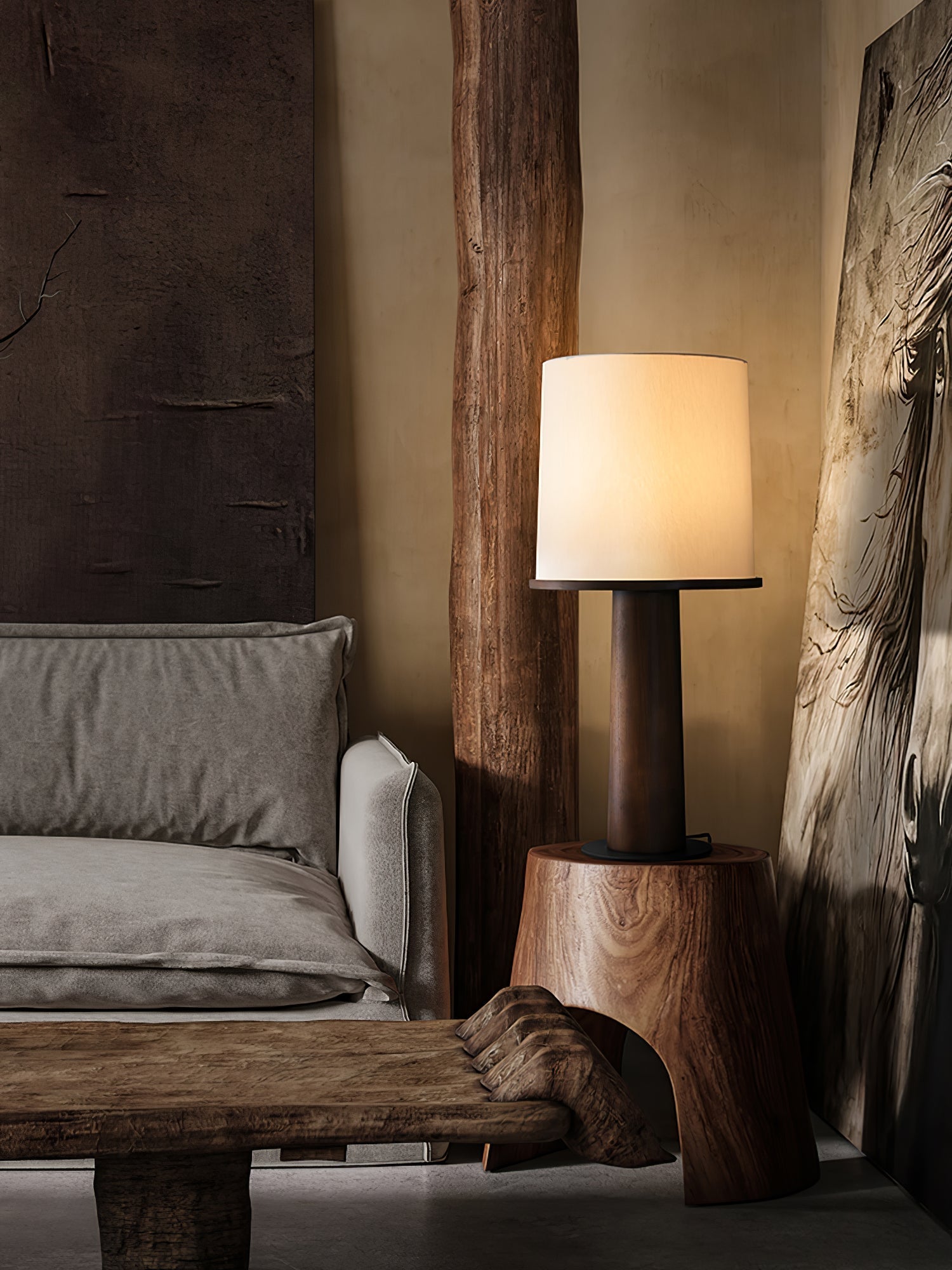 Kora Wood Fabric Contemporary Table Lamp-Neutral Decor