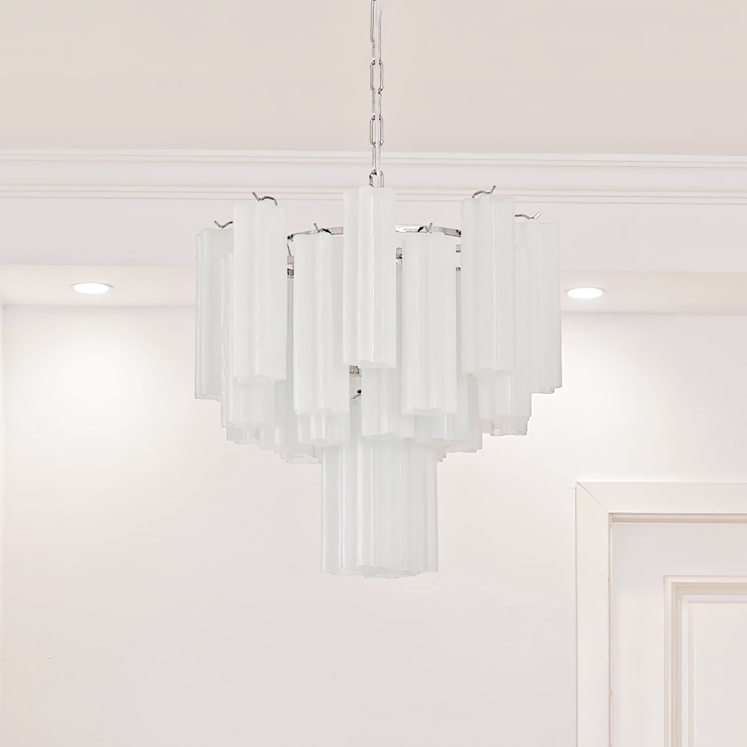 Bryndel Chandelier White Layered Tube-Neutral Decor