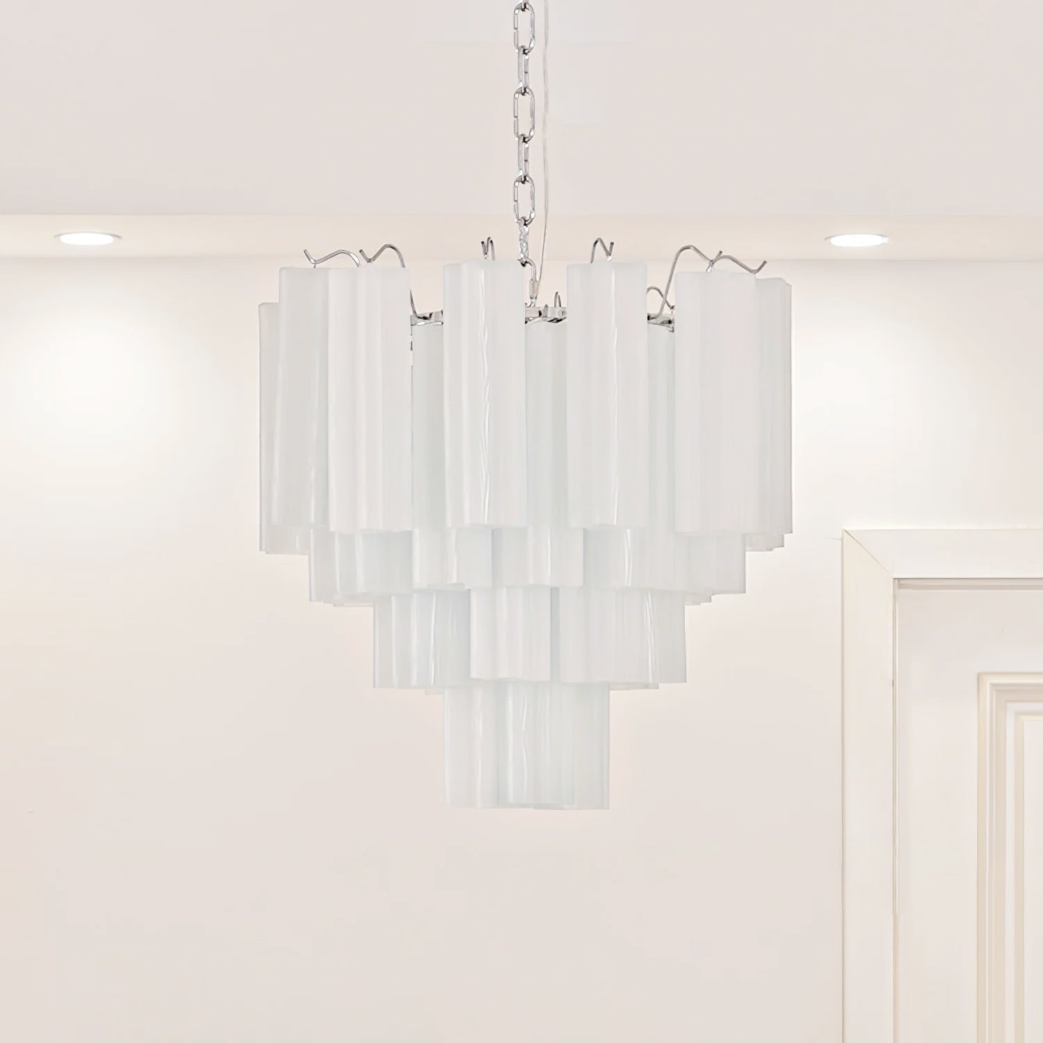 Bryndel Chandelier White Layered Tube-Neutral Decor
