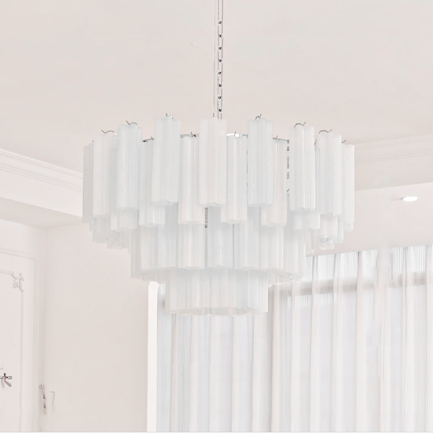 Bryndel Chandelier White Layered Tube-Neutral Decor