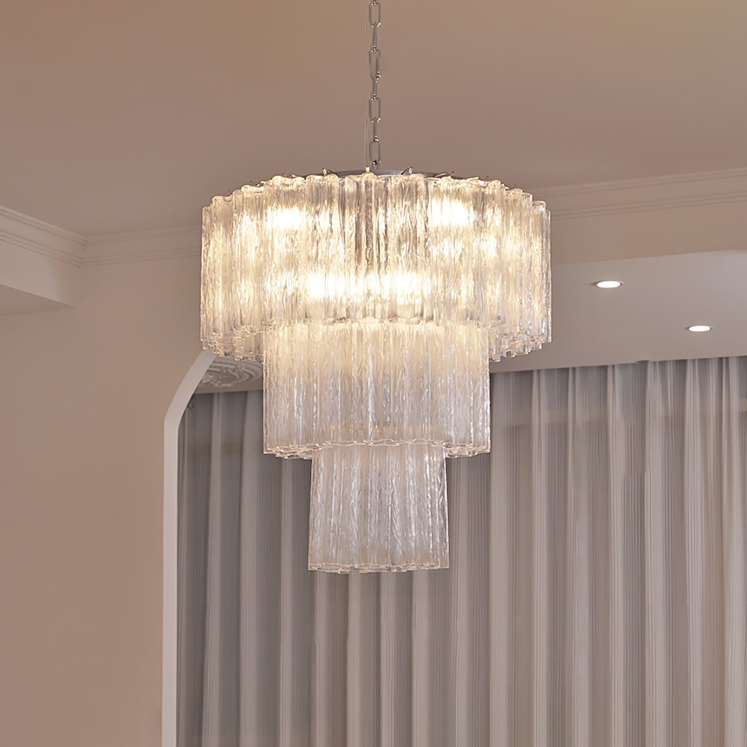 Bryndel Chandelier White Layered Tube-Neutral Decor