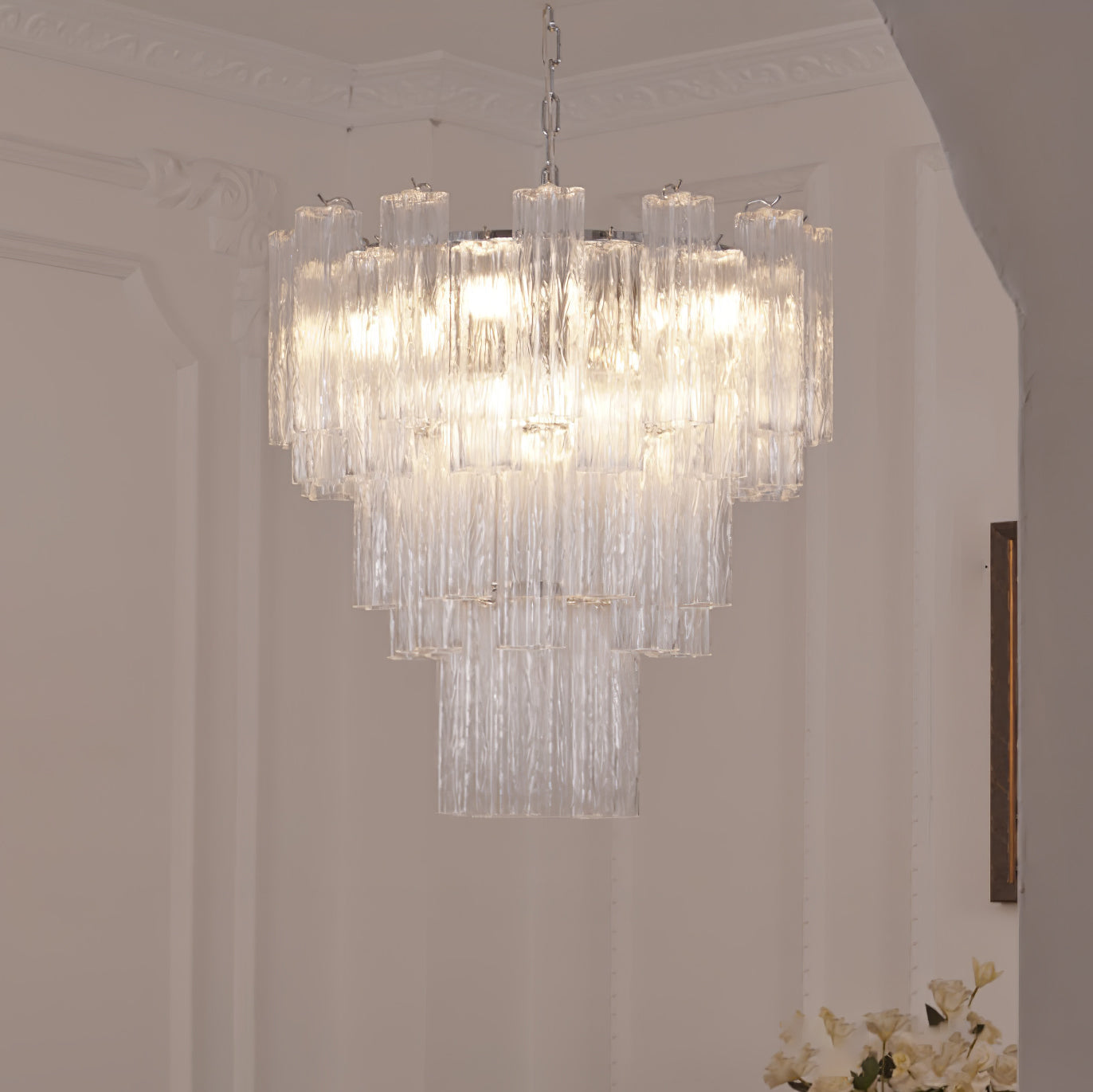 Bryndel Chandelier White Layered Tube-Neutral Decor