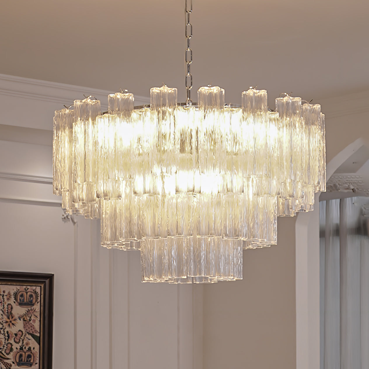Bryndel Chandelier White Layered Tube-Neutral Decor
