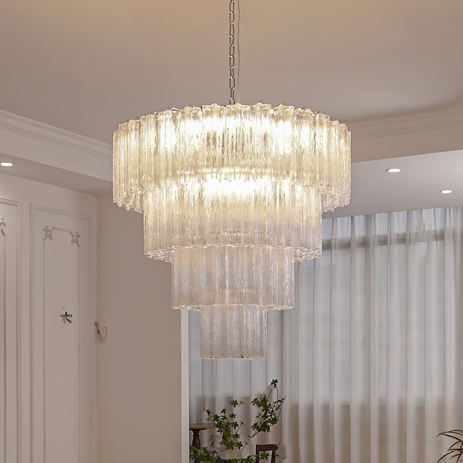 Bryndel Chandelier White Layered Tube-Neutral Decor