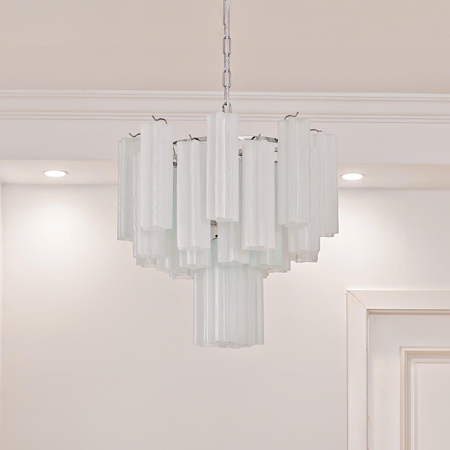 Bryndel Chandelier White Layered Tube-Neutral Decor