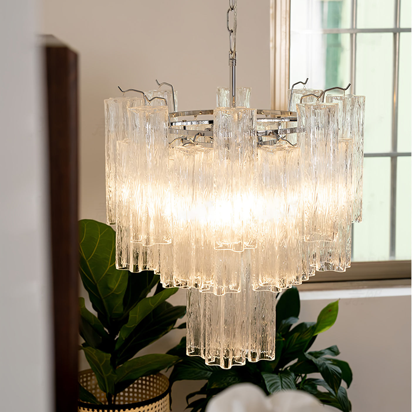 Bryndel Chandelier White Layered Tube-Neutral Decor