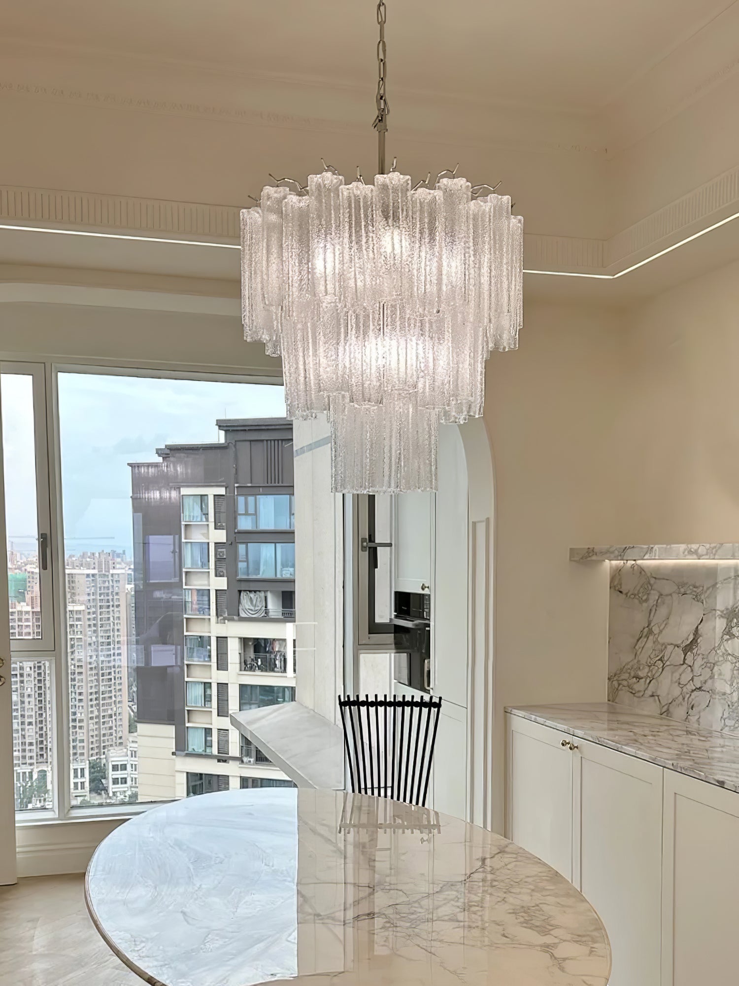Bryndel Chandelier White Layered Tube-Neutral Decor