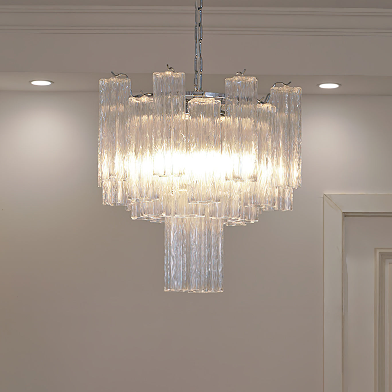 Bryndel Chandelier White Layered Tube-Neutral Decor