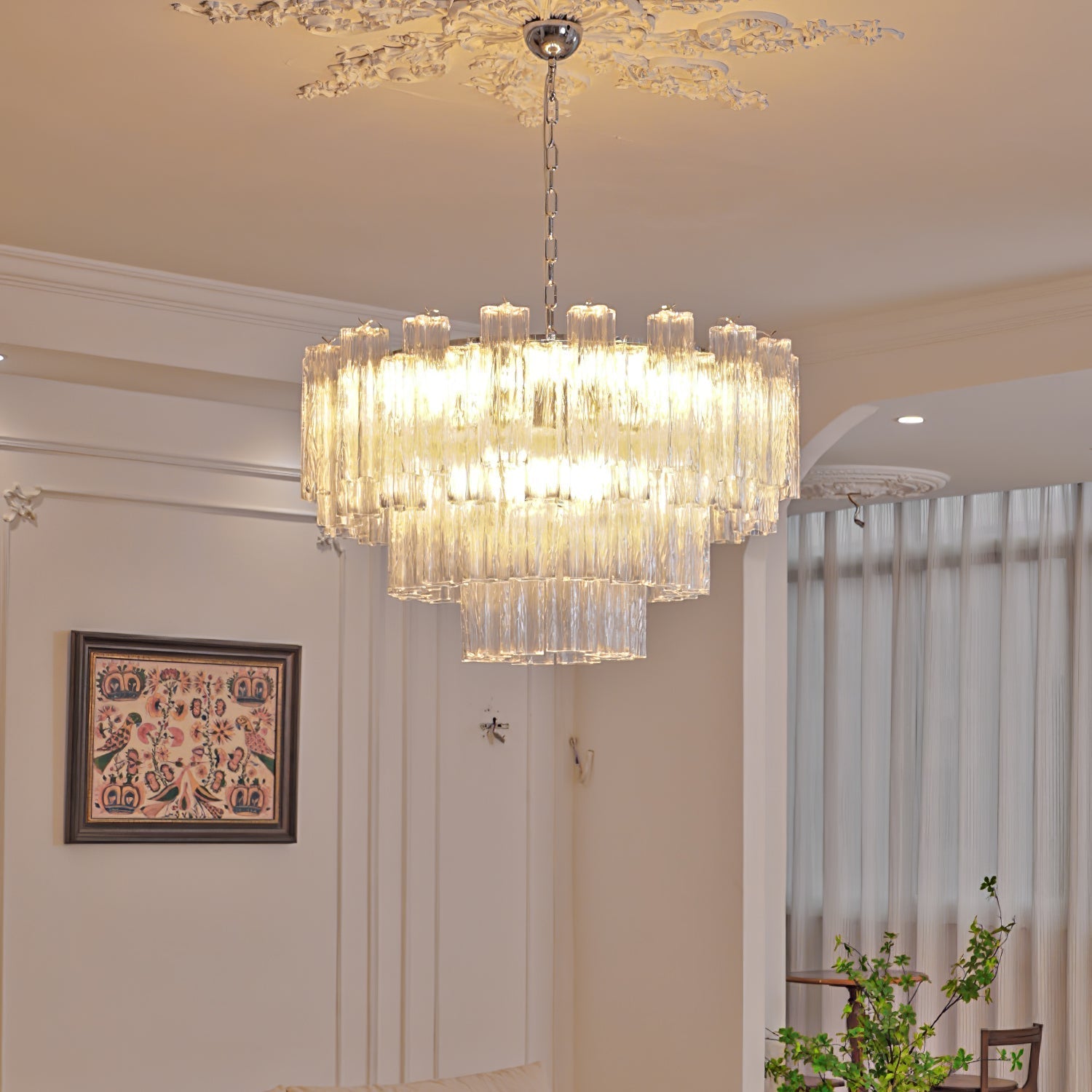 Bryndel Chandelier White Layered Tube-Neutral Decor