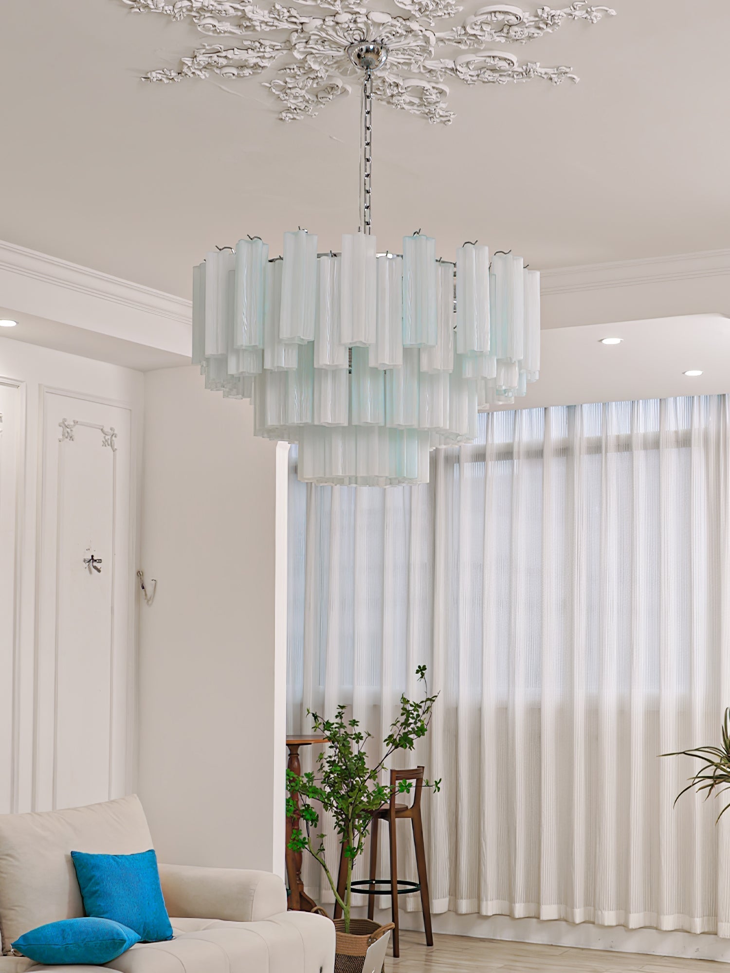 Bryndel Chandelier White Layered Tube-Neutral Decor