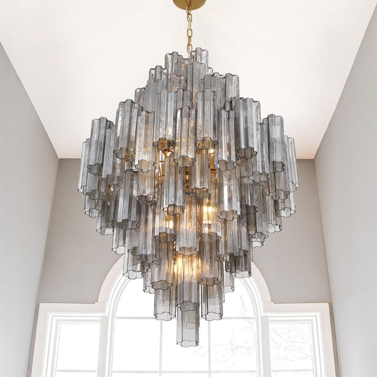 Aurora Diamond Chandelier Glass Tube Layered Amber-Neutral Decor