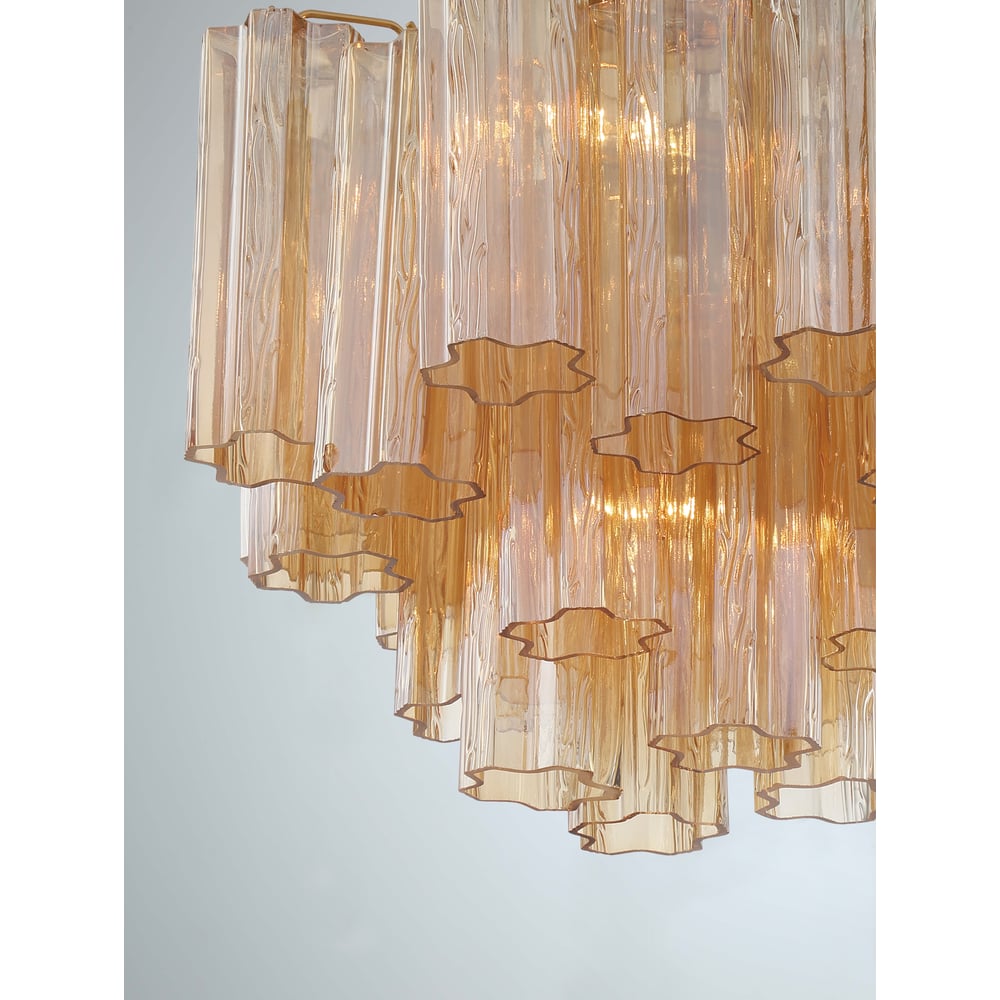 Aurora Murano Chandelier Glass Tube Layered Amber-Neutral Decor