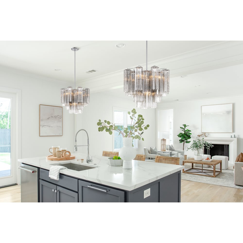 Aurora Murano Chandelier Glass Tube Layered Amber-Neutral Decor