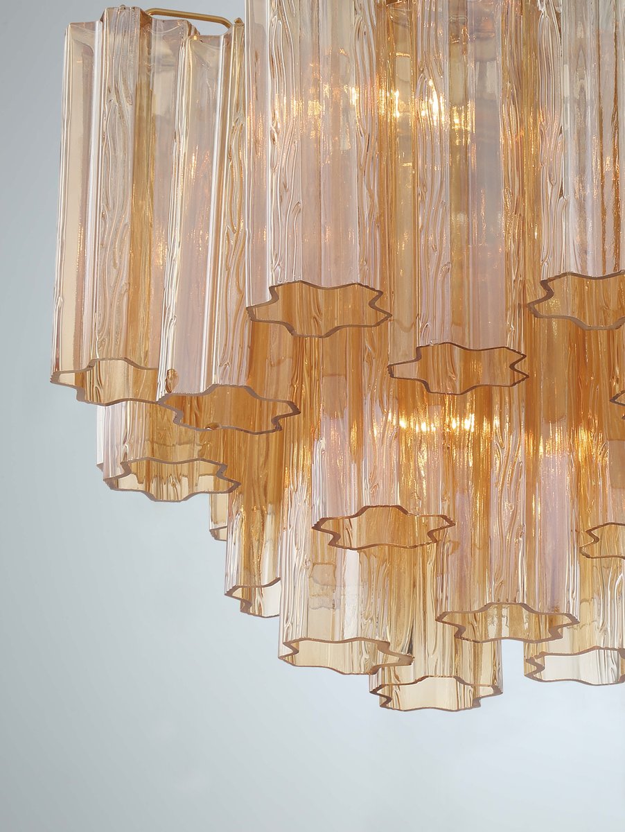 Aurora Murano Chandelier Glass Tube Layered Amber-Neutral Decor