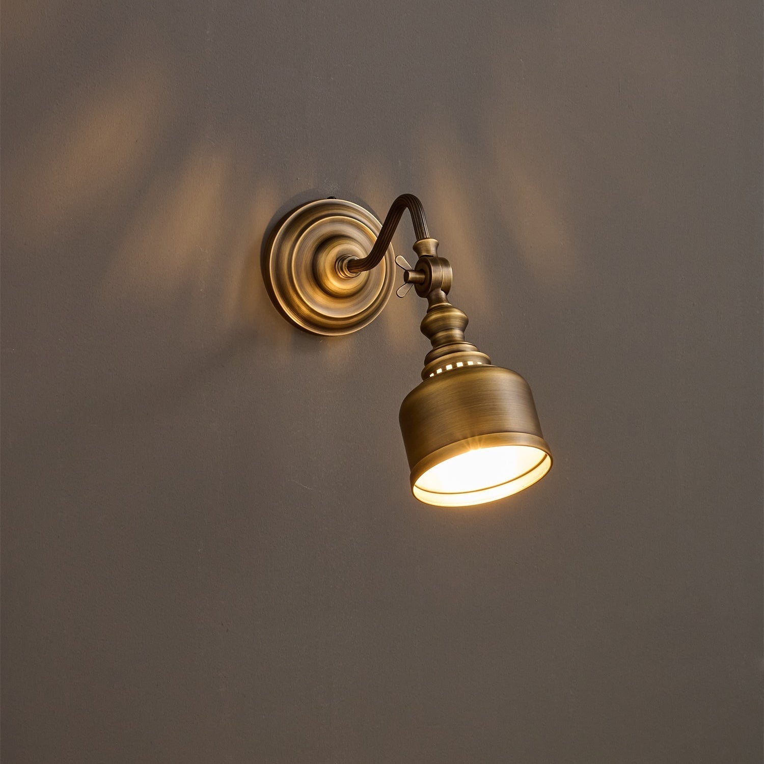 The lamp shown from a low angle, looking up at the shade.