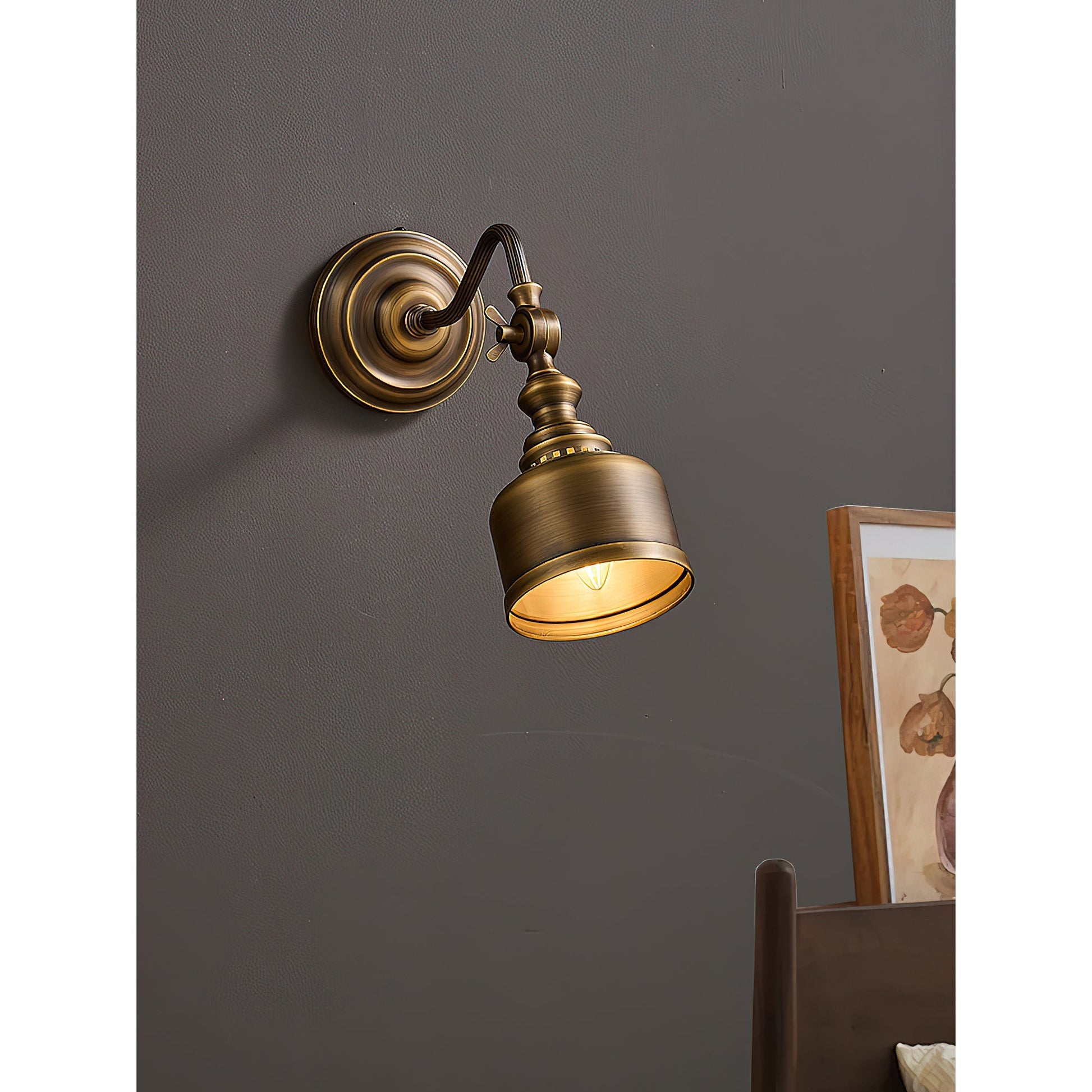 The lamp positioned for downward task lighting.