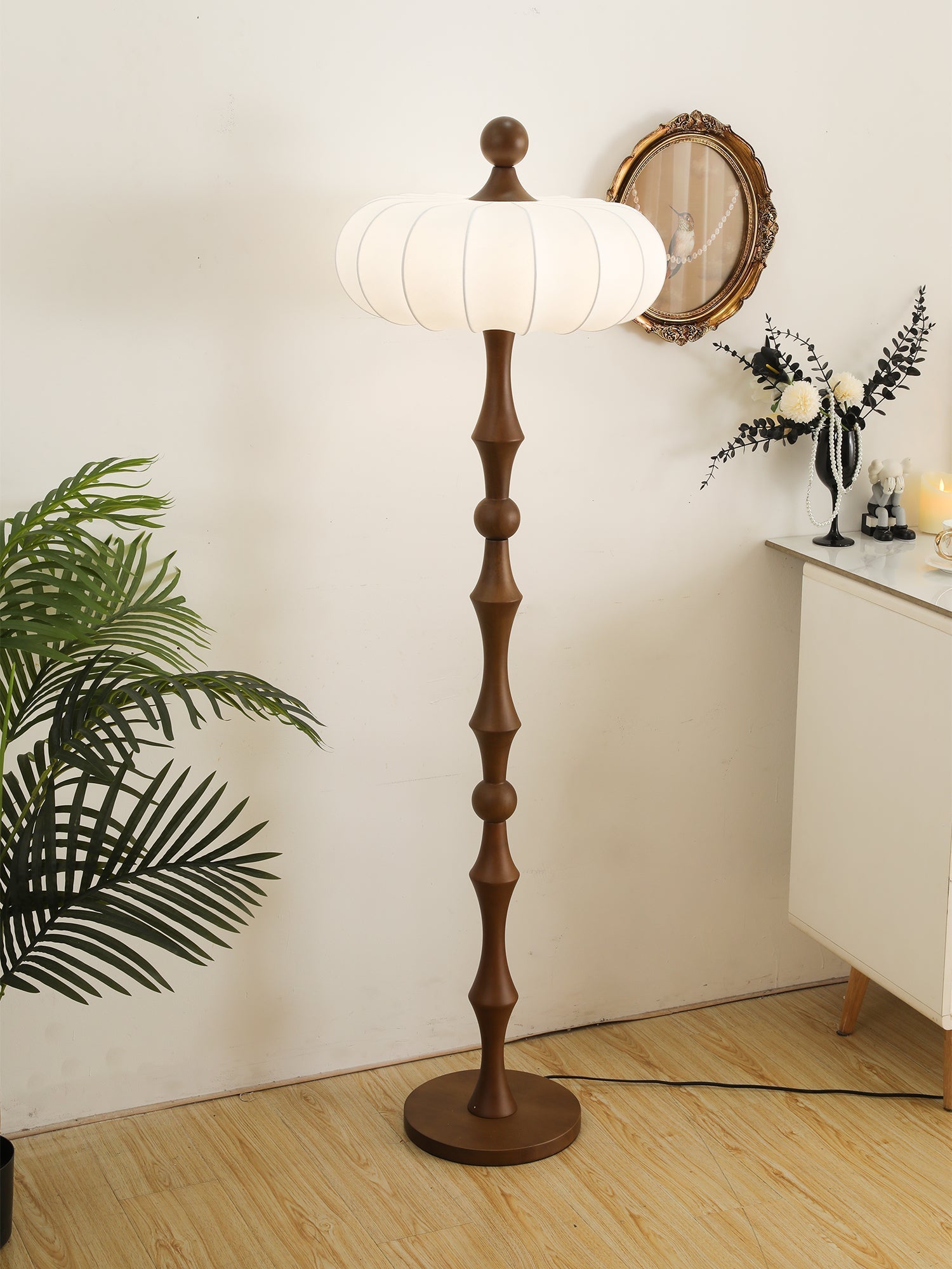 Caelis Wood Silk Floor Lamp-Neutral Decor