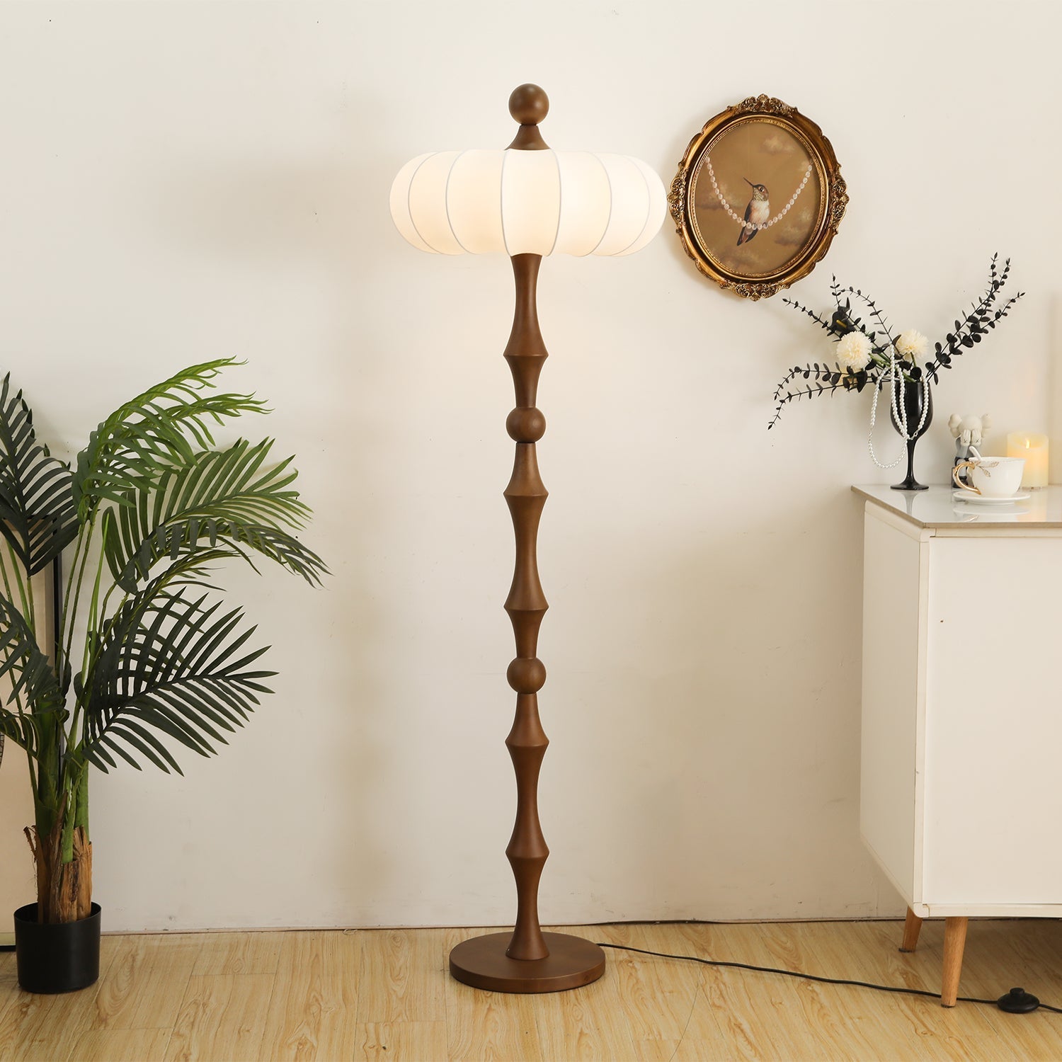 Caelis Wood Silk Floor Lamp-Neutral Decor