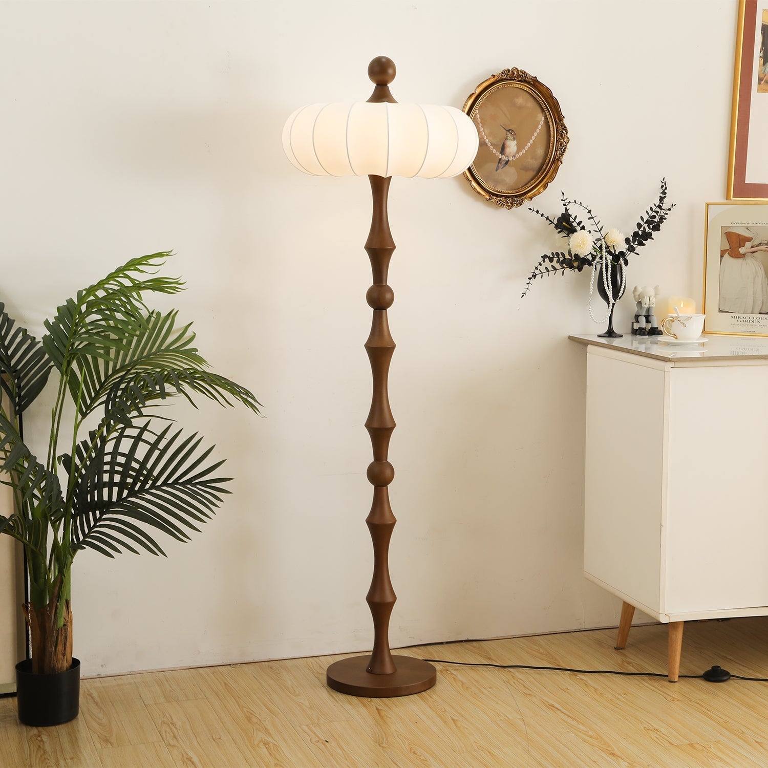 Caelis Wood Silk Floor Lamp-Neutral Decor