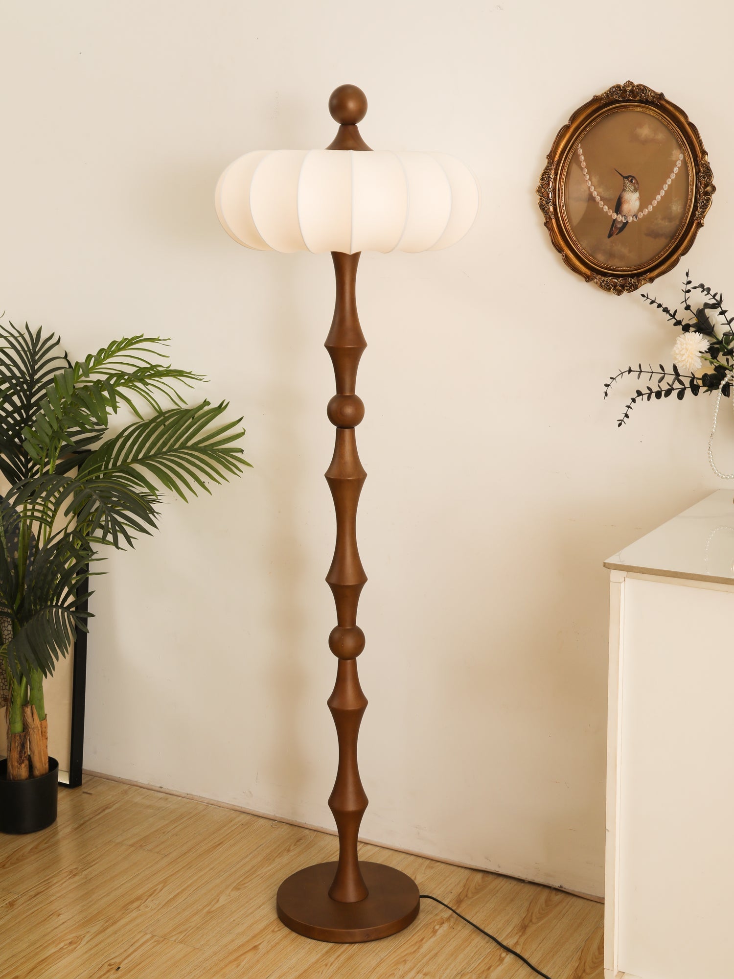 Caelis Wood Silk Floor Lamp-Neutral Decor