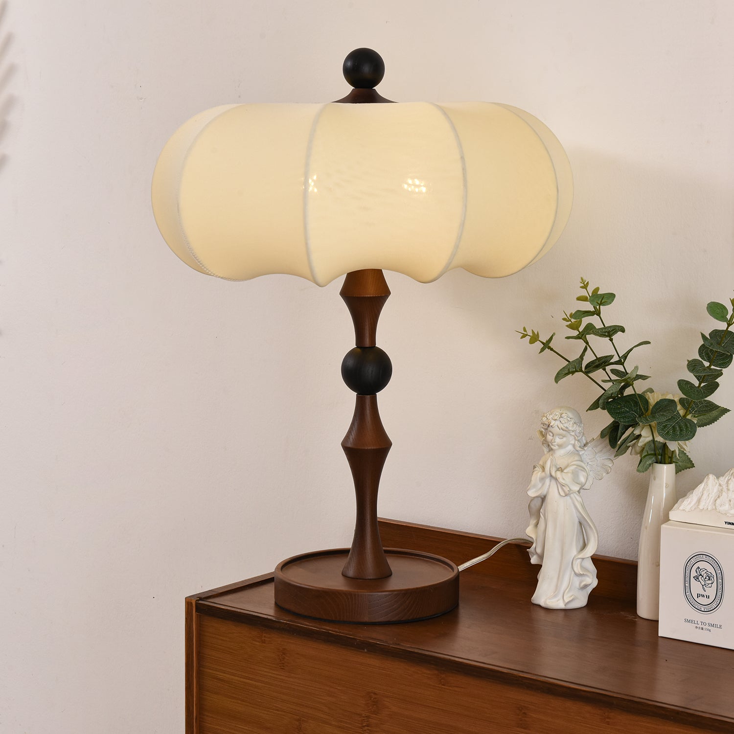 Lumae Wood & Fabric Retro Table Lamp-Neutral Decor