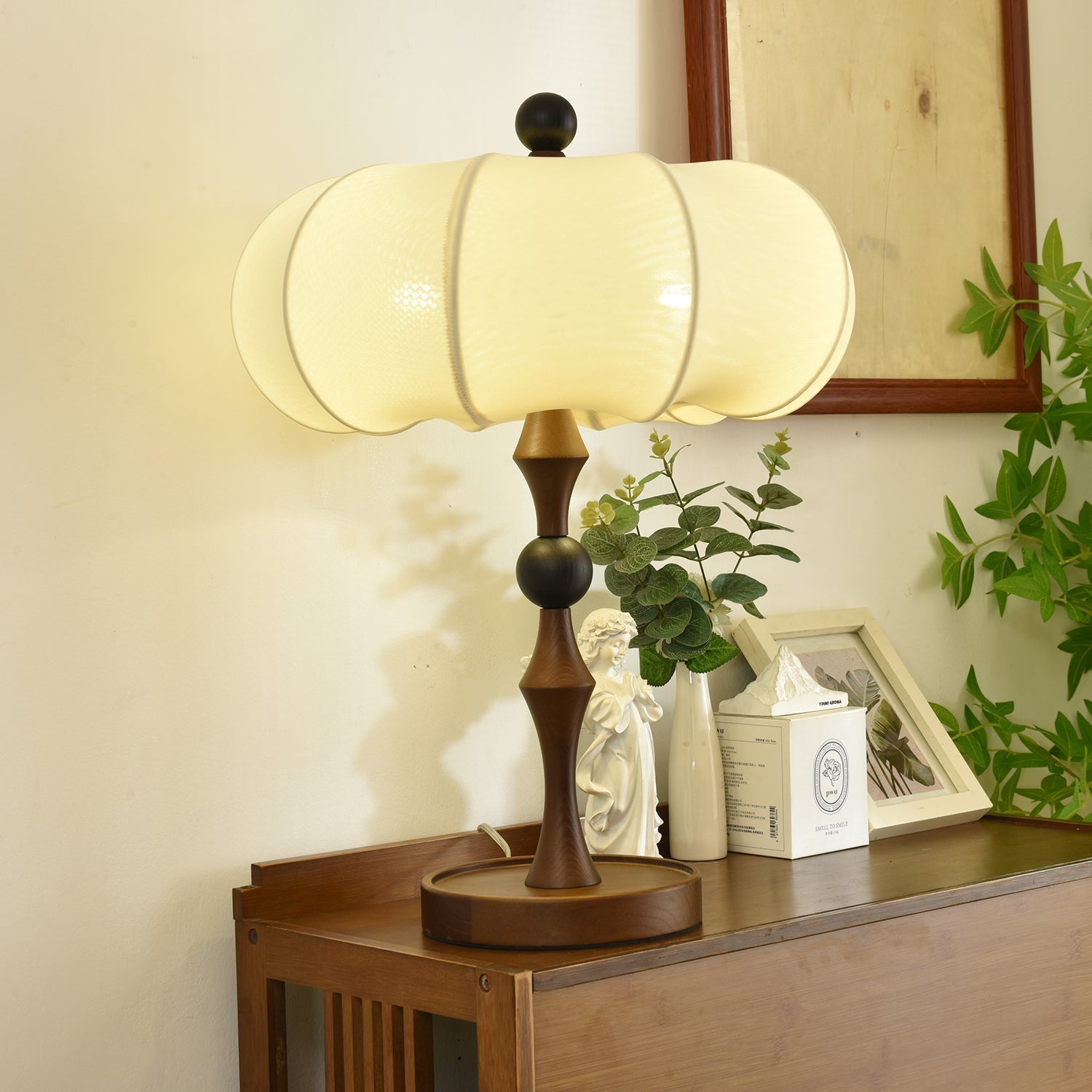Lumae Wood & Fabric Retro Table Lamp-Neutral Decor