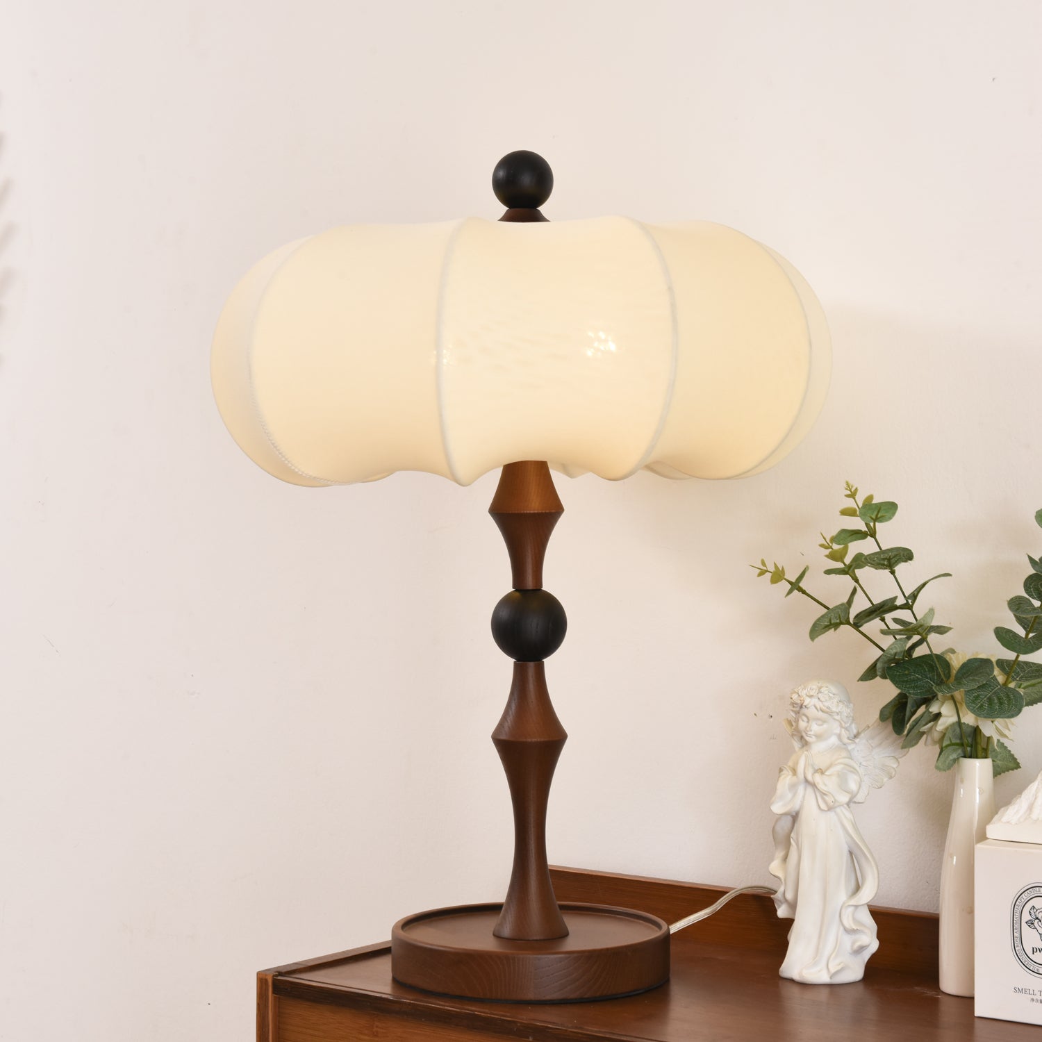 Lumae Wood & Fabric Retro Table Lamp-Neutral Decor