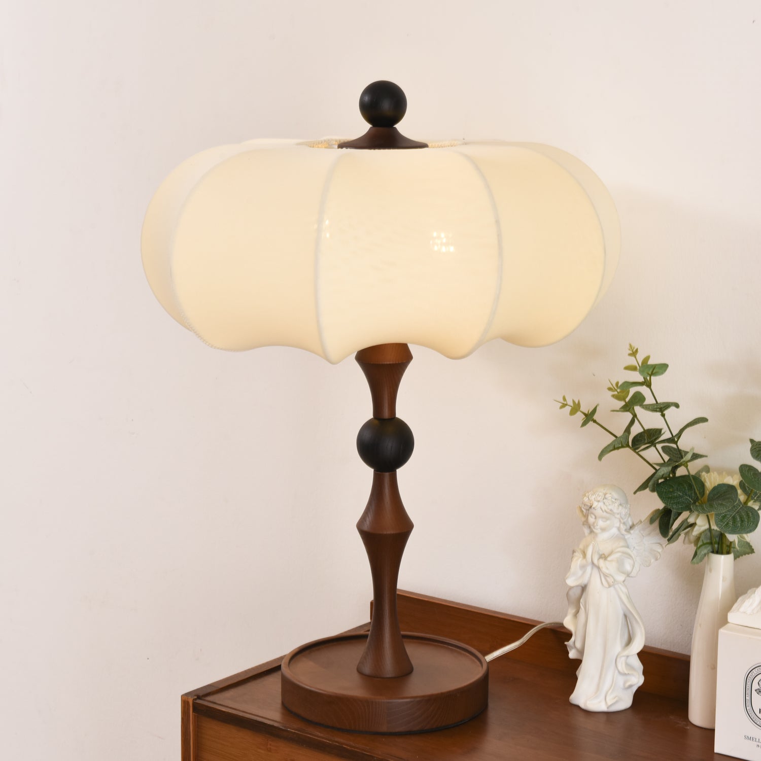 Lumae Wood & Fabric Retro Table Lamp-Neutral Decor
