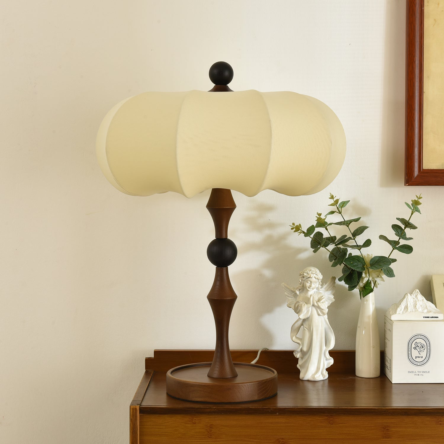 Lumae Wood & Fabric Retro Table Lamp-Neutral Decor