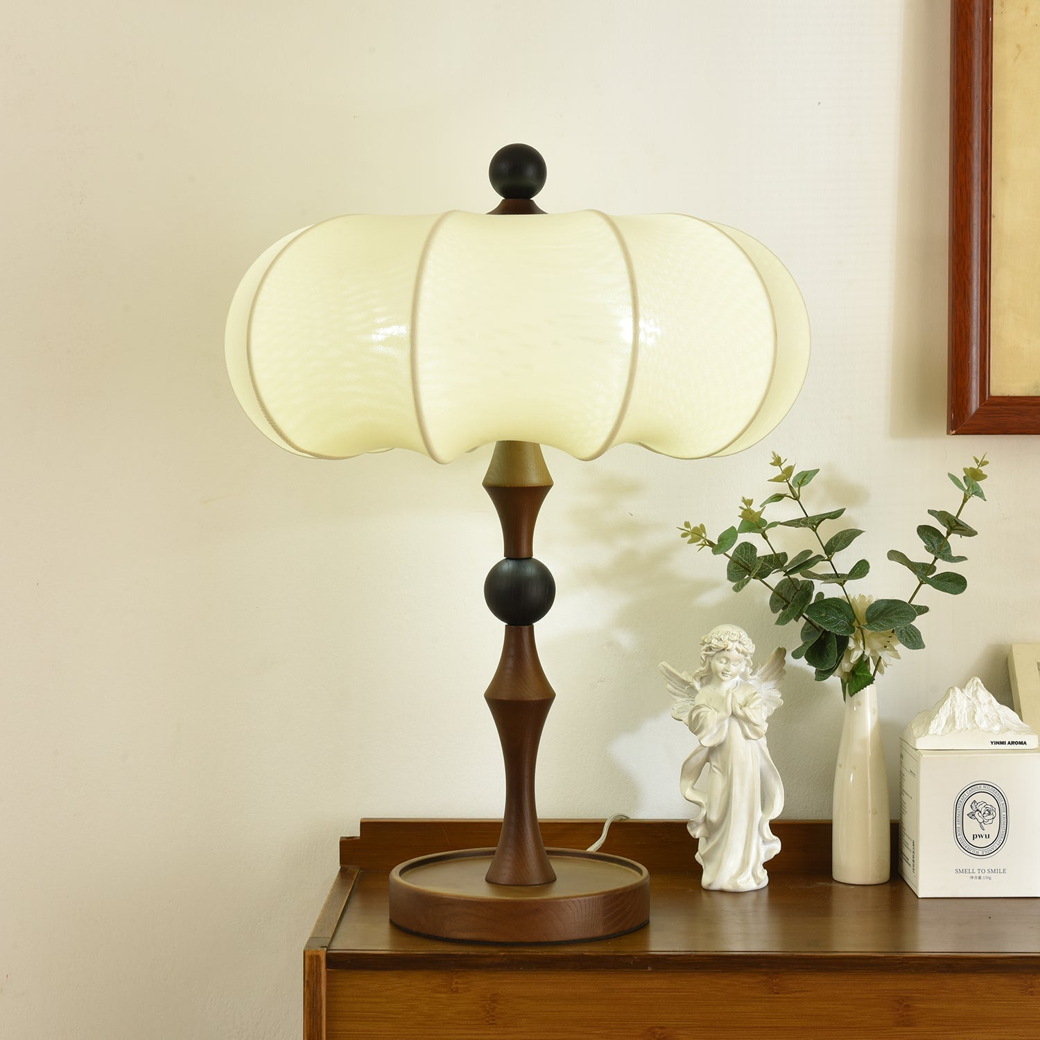 Lumae Wood & Fabric Retro Table Lamp-Neutral Decor