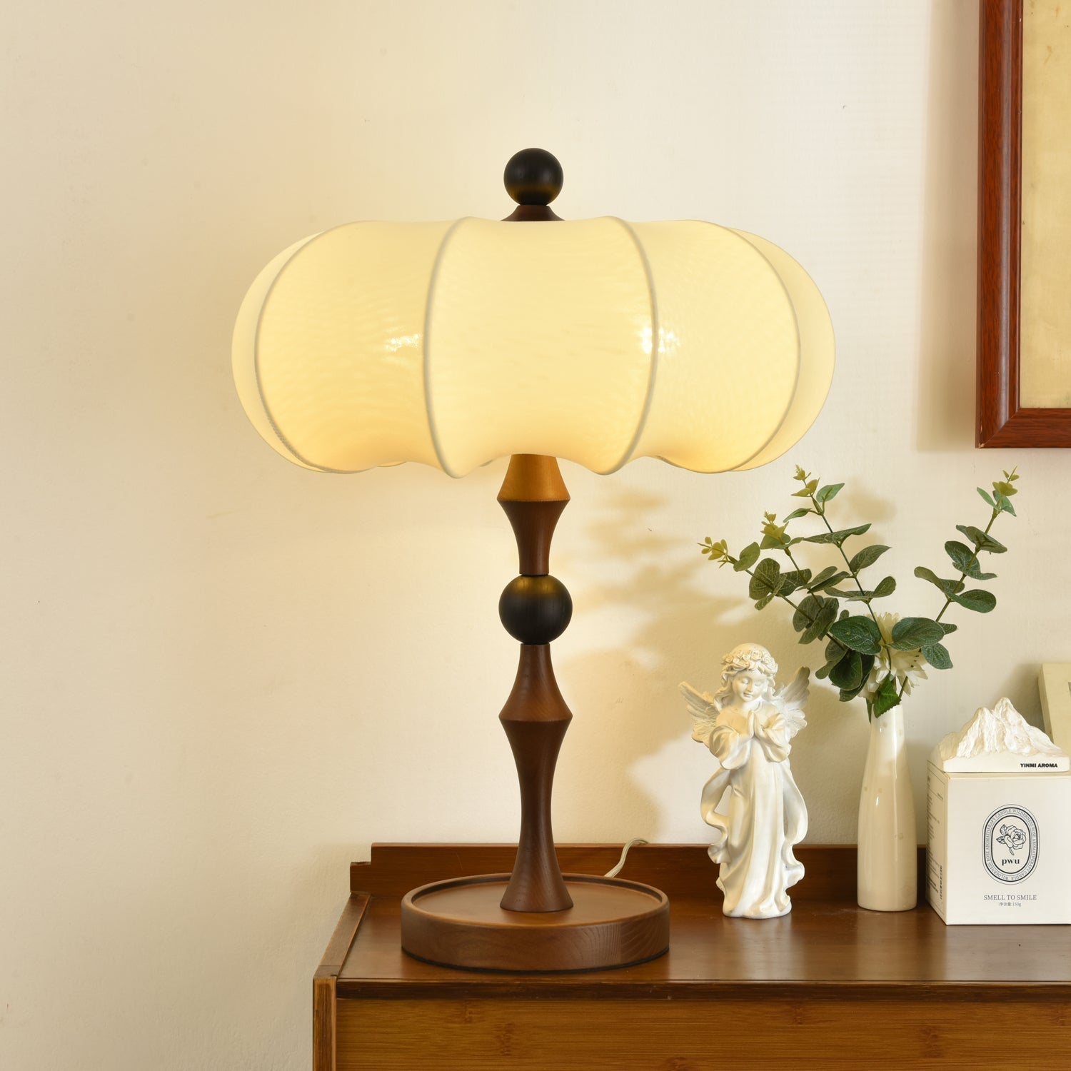 Lumae Wood & Fabric Retro Table Lamp-Neutral Decor