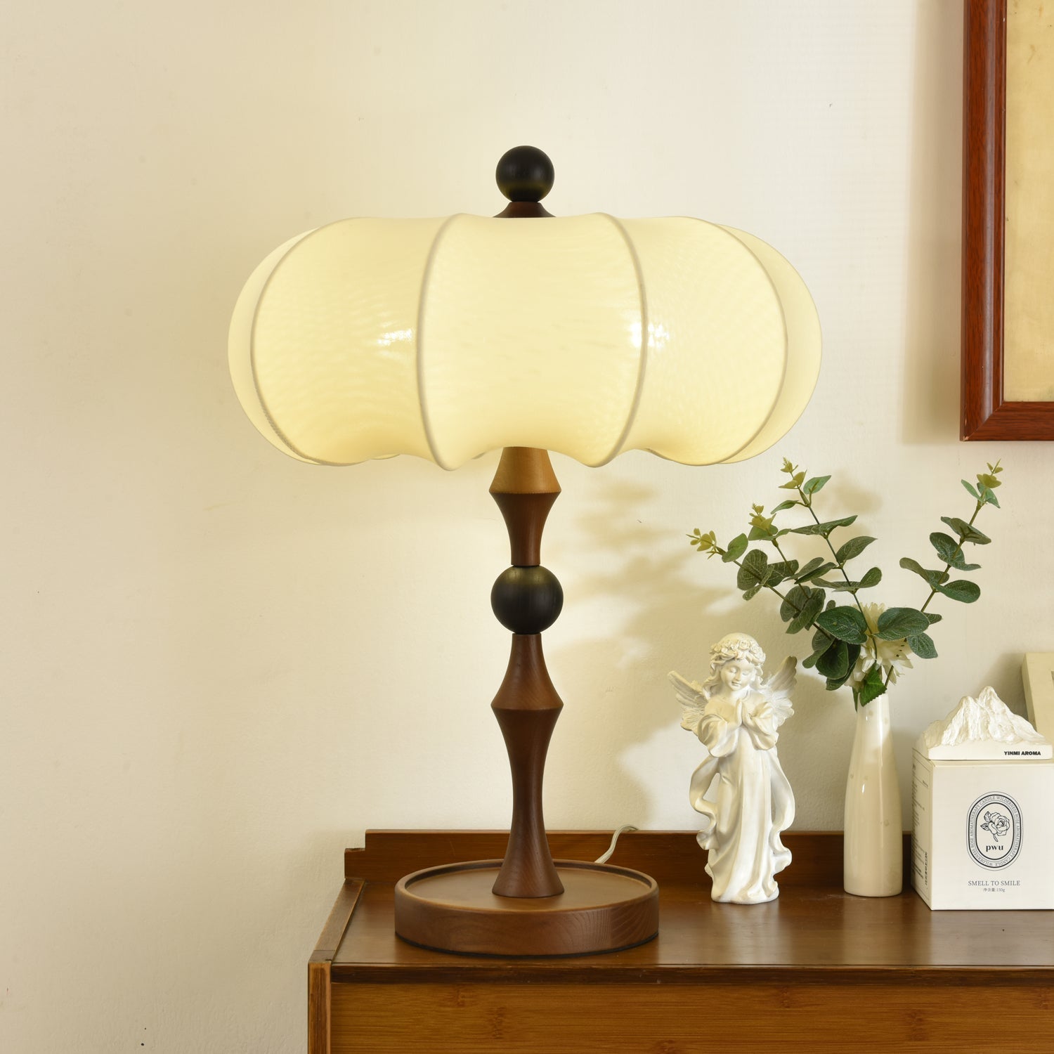 Lumae Wood & Fabric Retro Table Lamp-Neutral Decor