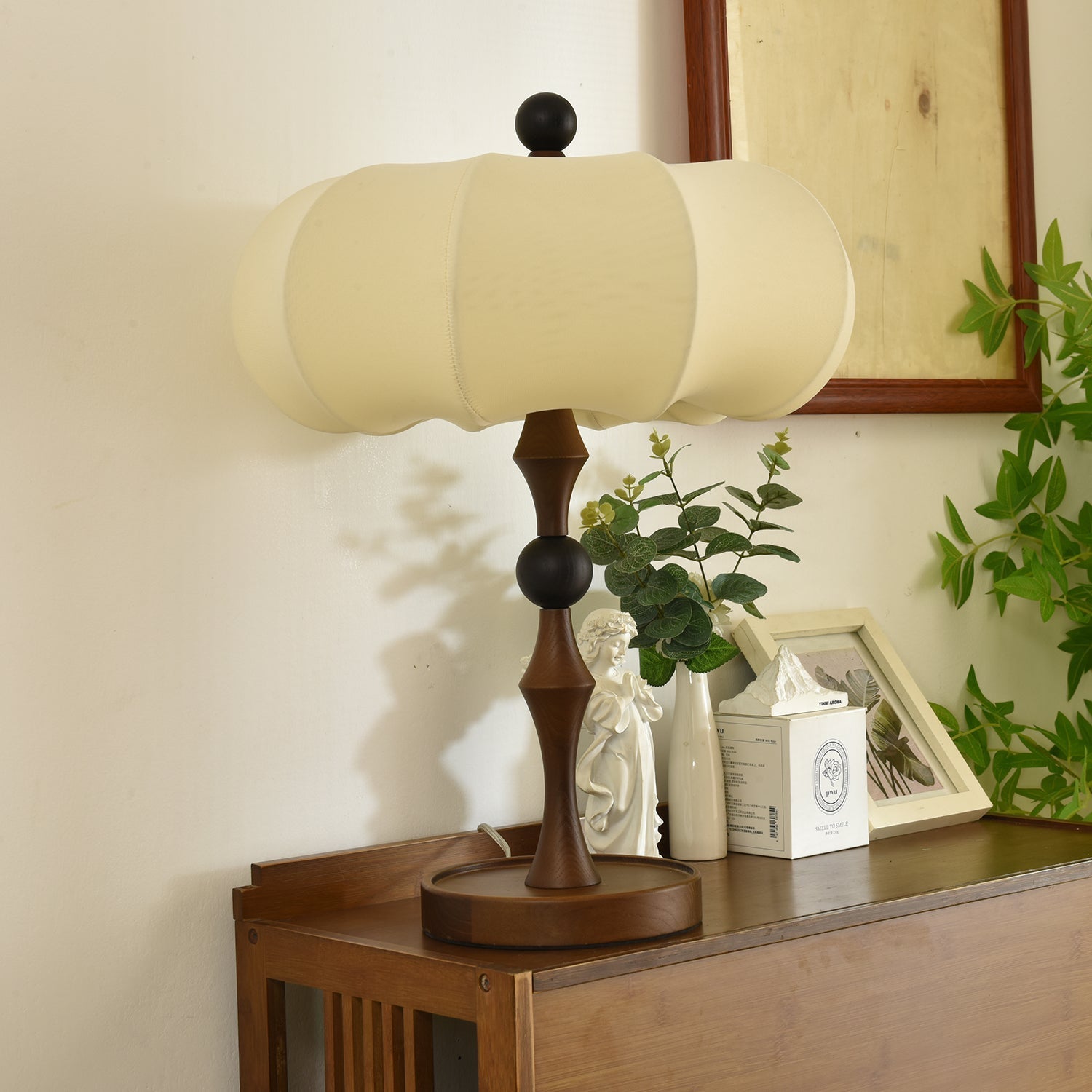 Lumae Wood & Fabric Retro Table Lamp-Neutral Decor