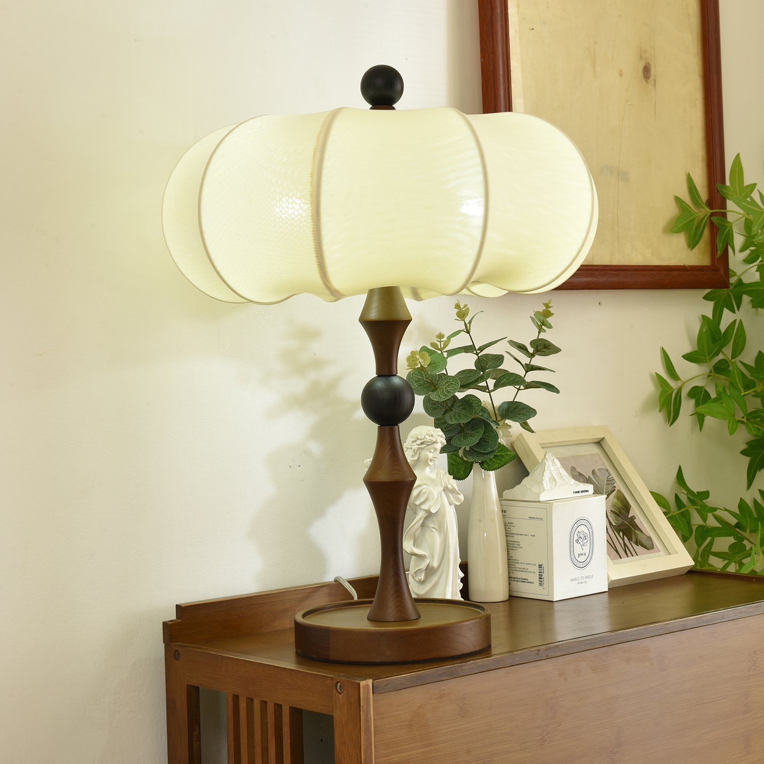Lumae Wood & Fabric Retro Table Lamp-Neutral Decor