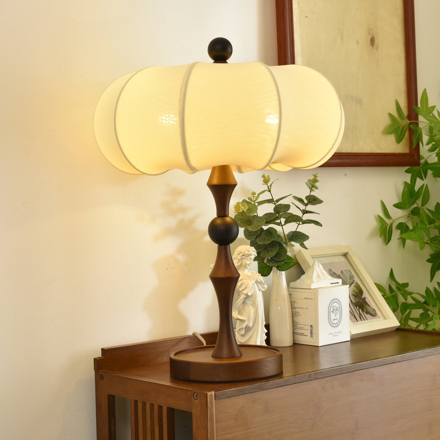 Lumae Wood & Fabric Retro Table Lamp-Neutral Decor
