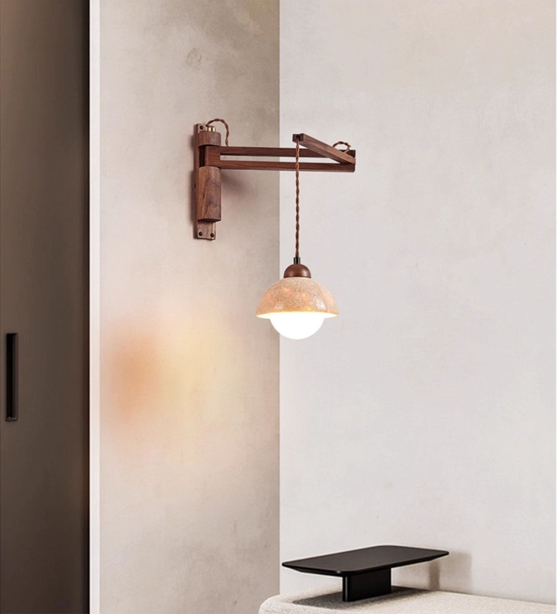 Adjustable Travertine Dome Wall Sconce-Neutral Decor