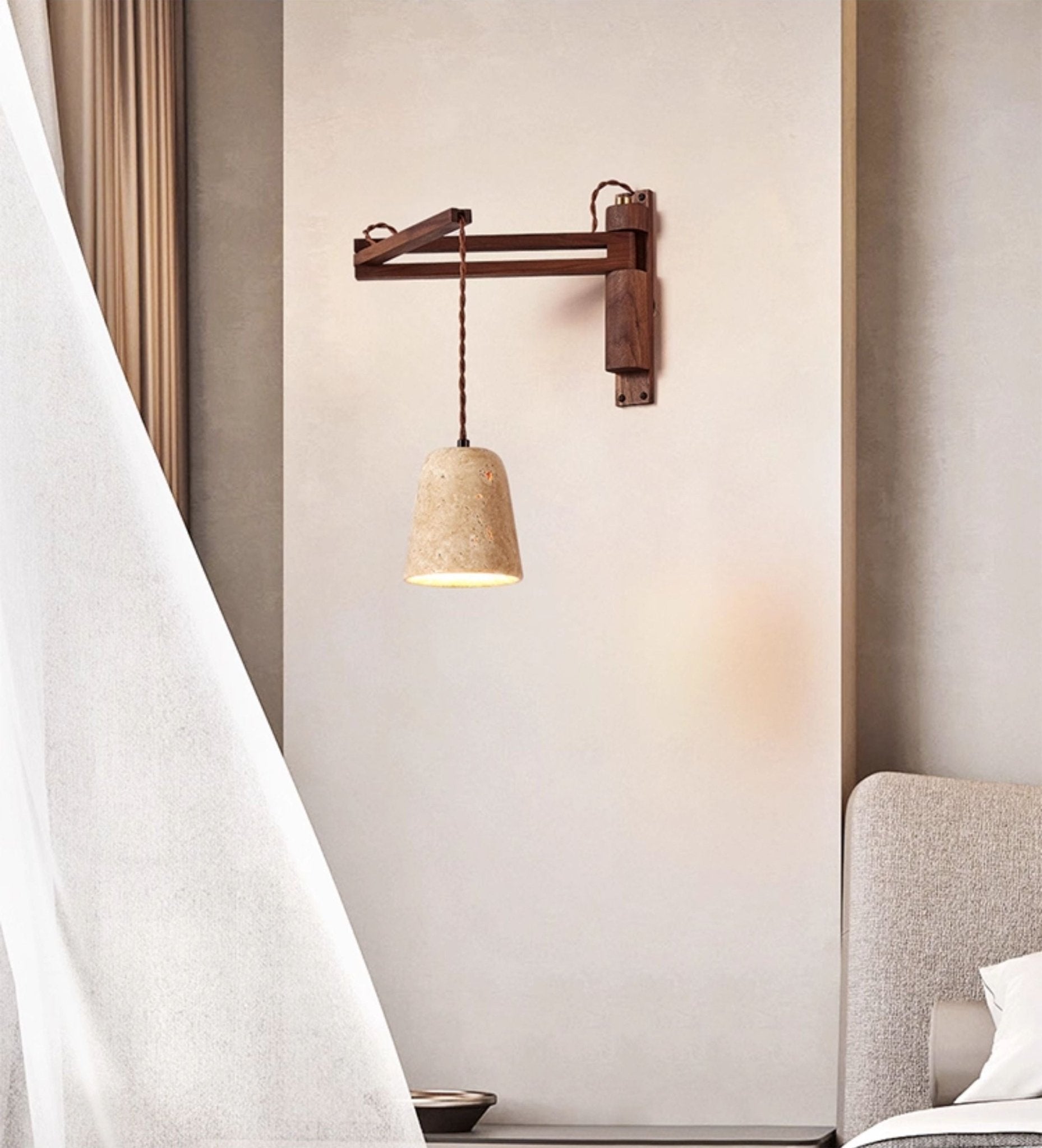 Adjustable Travertine Dome Wall Sconce-Neutral Decor